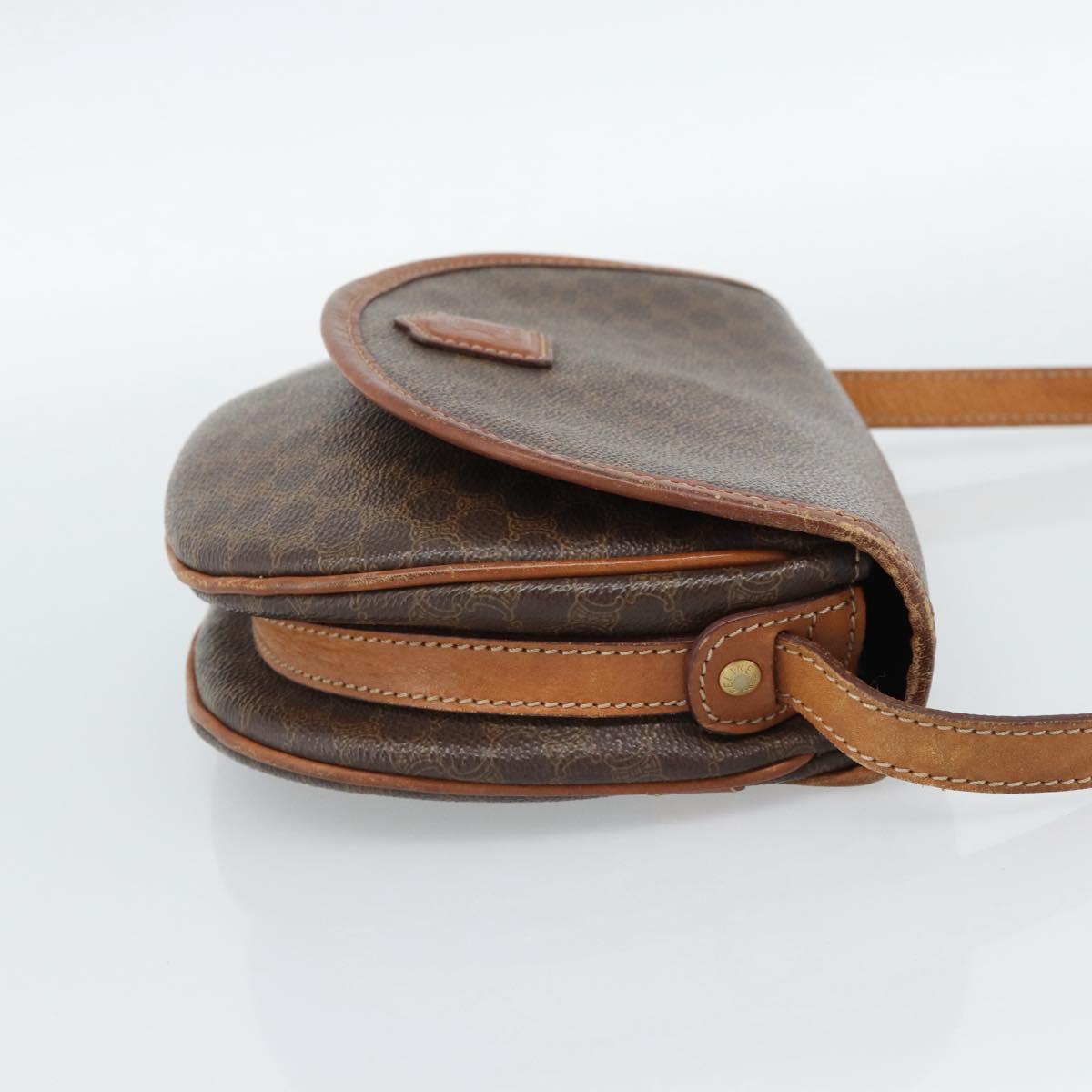 CELINE Macadam Canvas Shoulder Bag PVC Leather Brown Gold Auth 187770