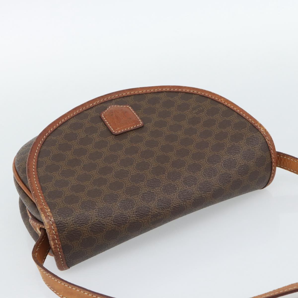 CELINE Macadam Canvas Shoulder Bag PVC Leather Brown Gold Auth 187770