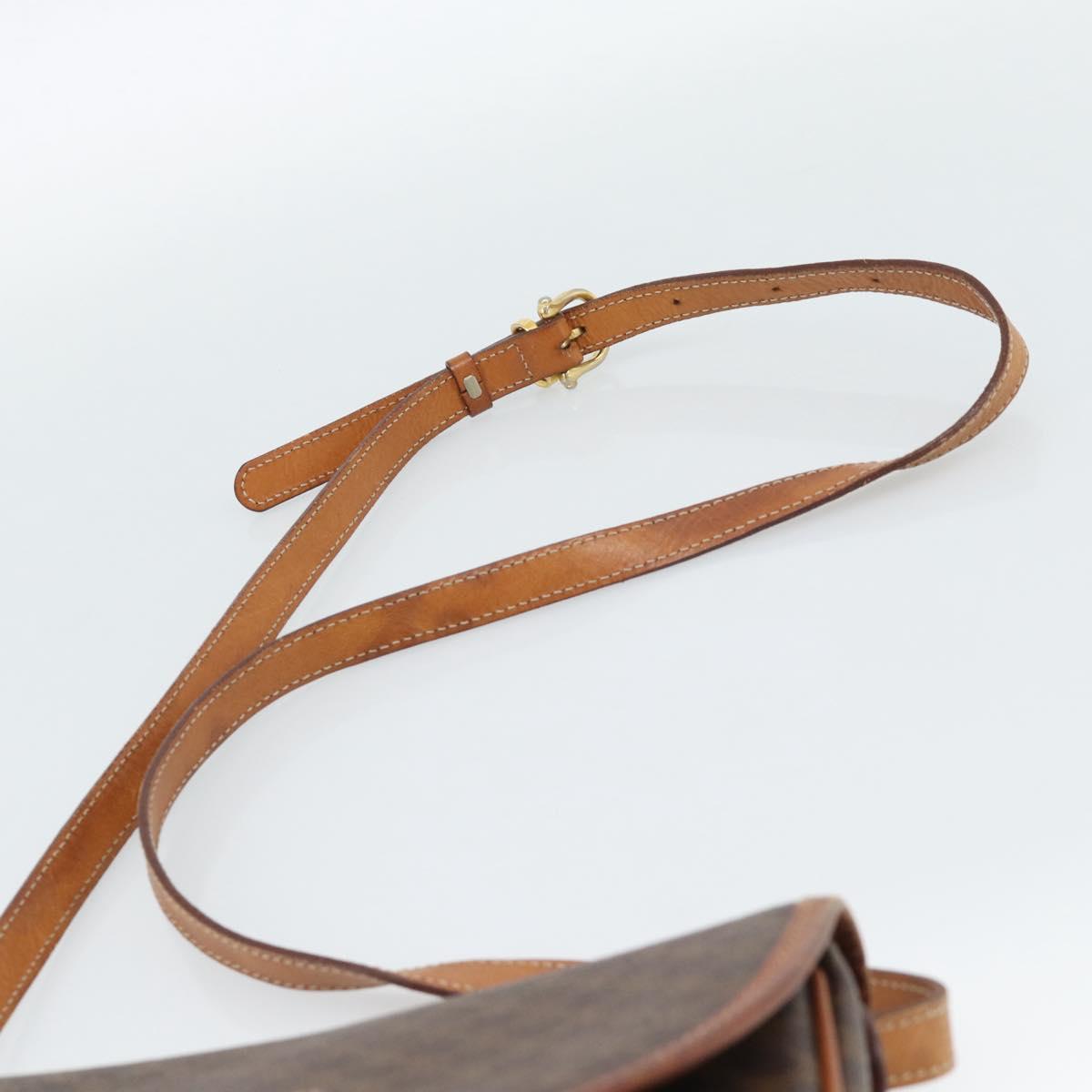 CELINE Macadam Canvas Shoulder Bag PVC Leather Brown Gold Auth 187770