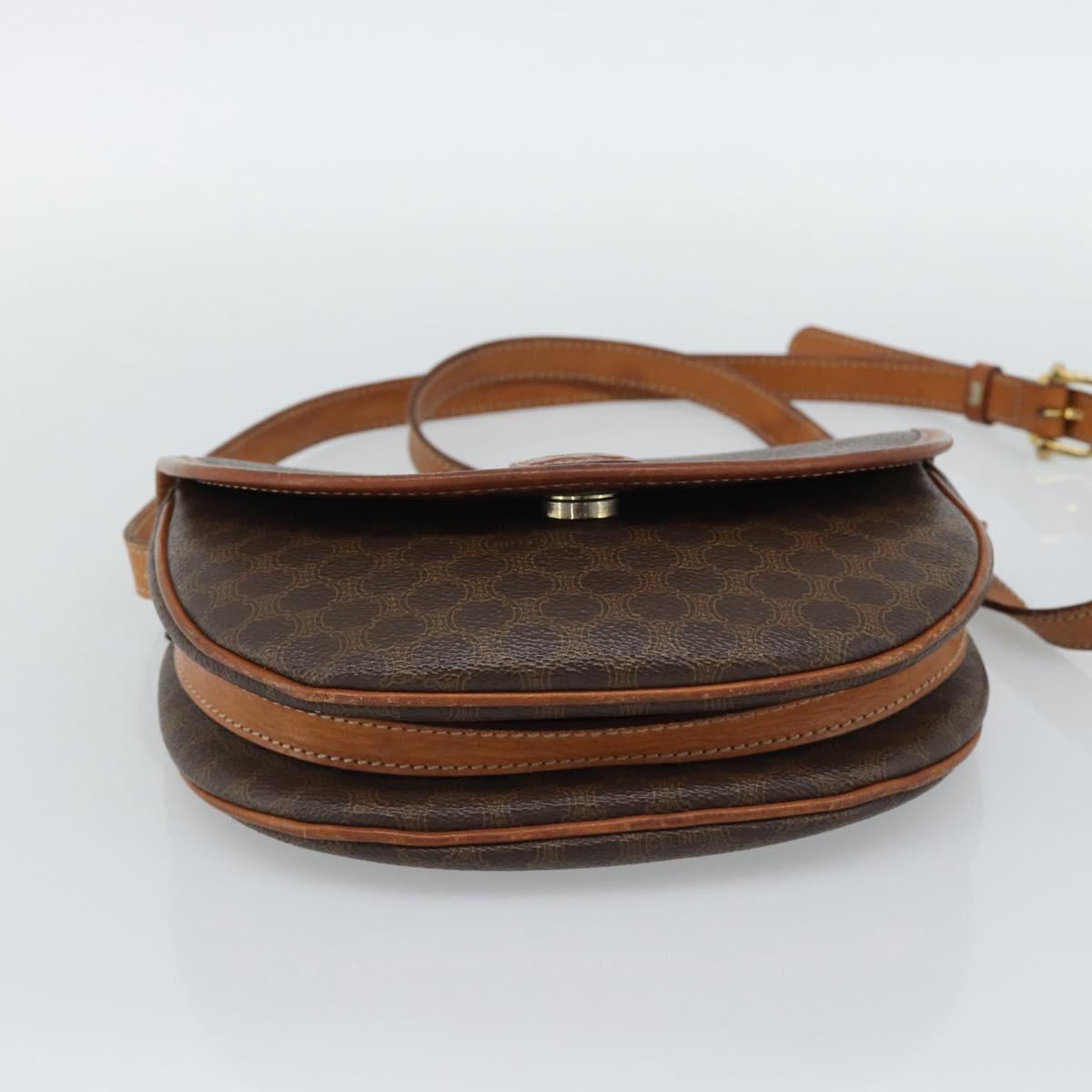 CELINE Macadam Canvas Shoulder Bag PVC Leather Brown Gold Auth 187770