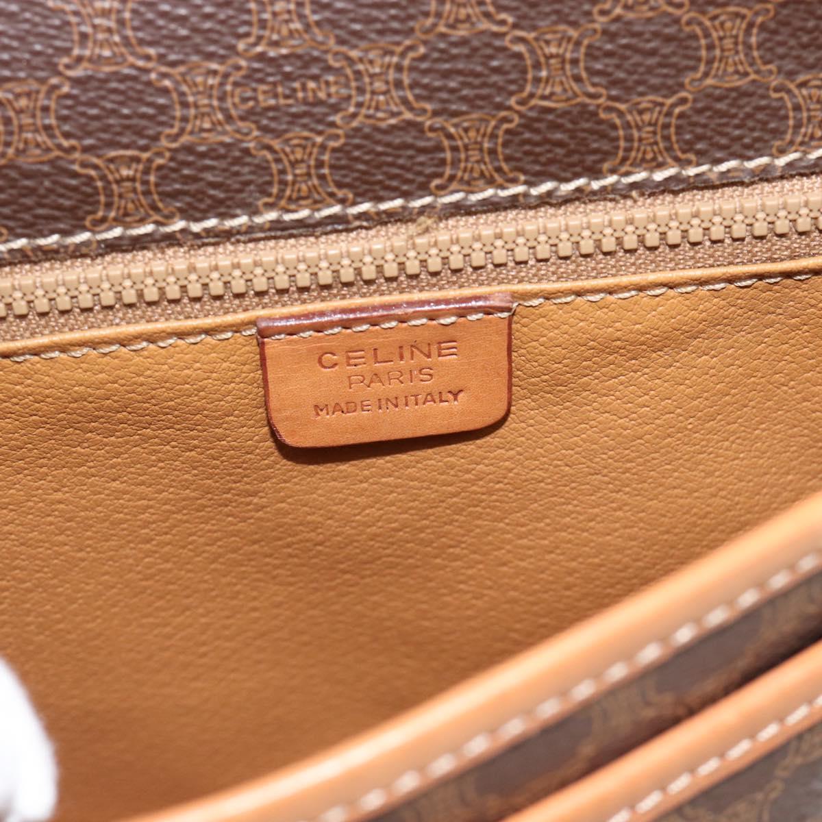 CELINE Macadam Canvas Shoulder Bag PVC Leather Brown Gold Auth 187771