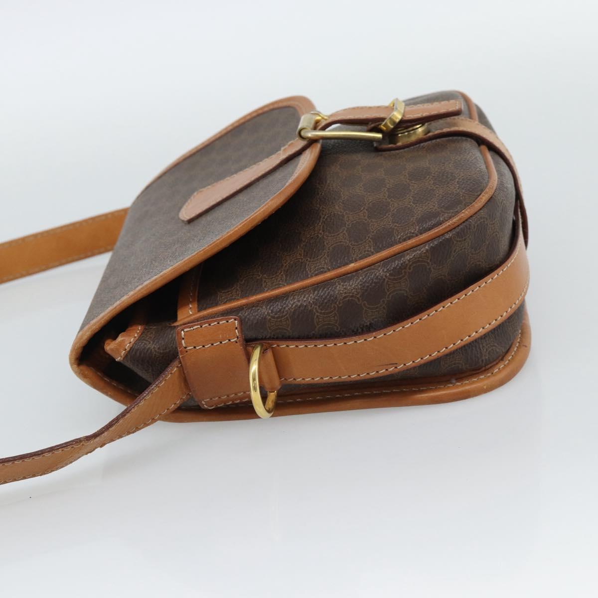 CELINE Macadam Canvas Shoulder Bag PVC Leather Brown Gold Auth 187771