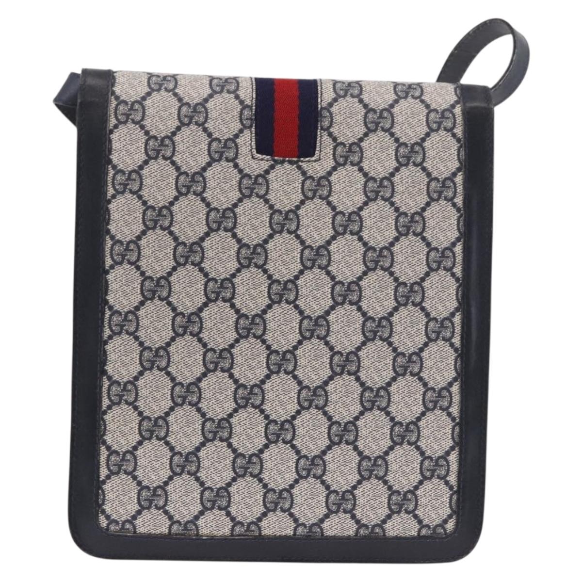 GUCCI GG Supreme Sherry Line Shoulder Bag PVC Navy Gold Auth 187772