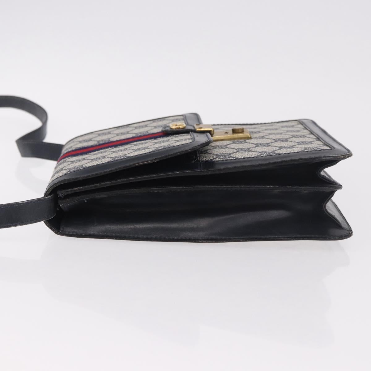 GUCCI GG Supreme Sherry Line Shoulder Bag PVC Navy Gold Auth 187772