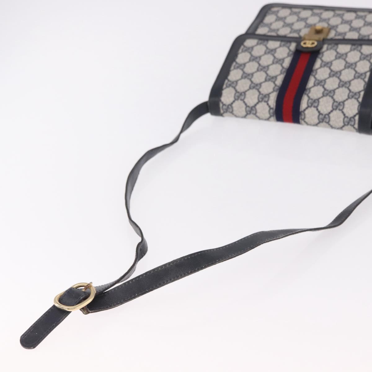 GUCCI GG Supreme Sherry Line Shoulder Bag PVC Navy Gold Auth 187772