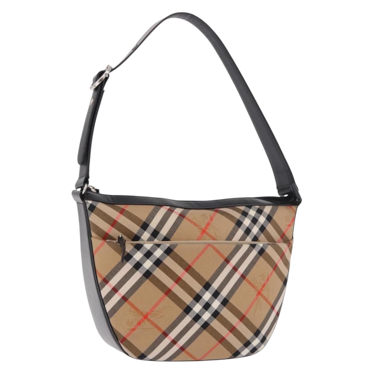 BURBERRY Nova Check Shoulder Bag Canvas Beige Silver Auth 187774A