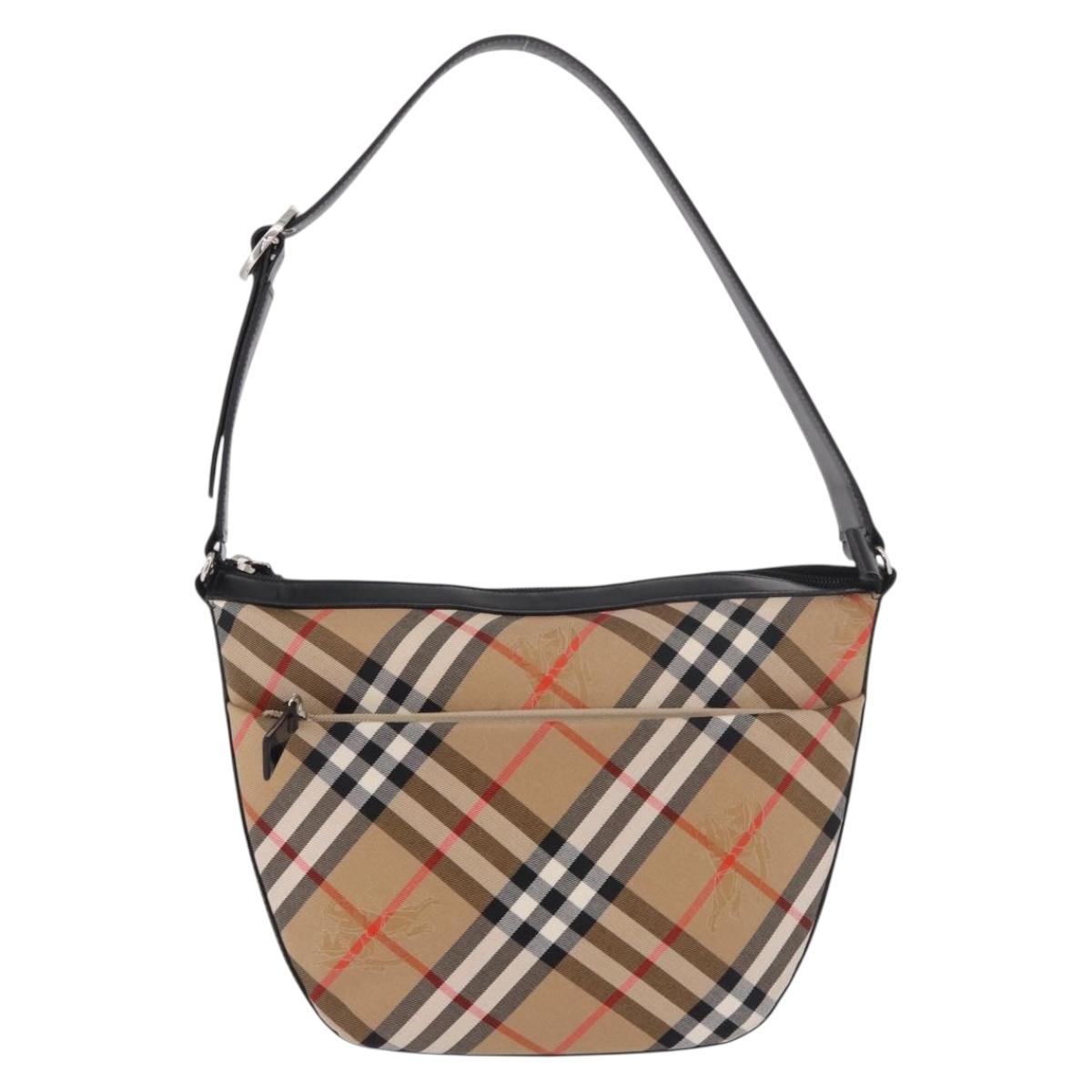 BURBERRY Nova Check Shoulder Bag Canvas Beige Silver Auth 187774A