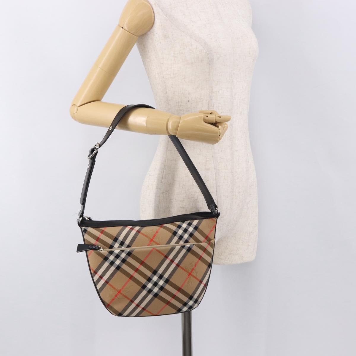 BURBERRY Nova Check Shoulder Bag Canvas Beige Silver Auth 187774A