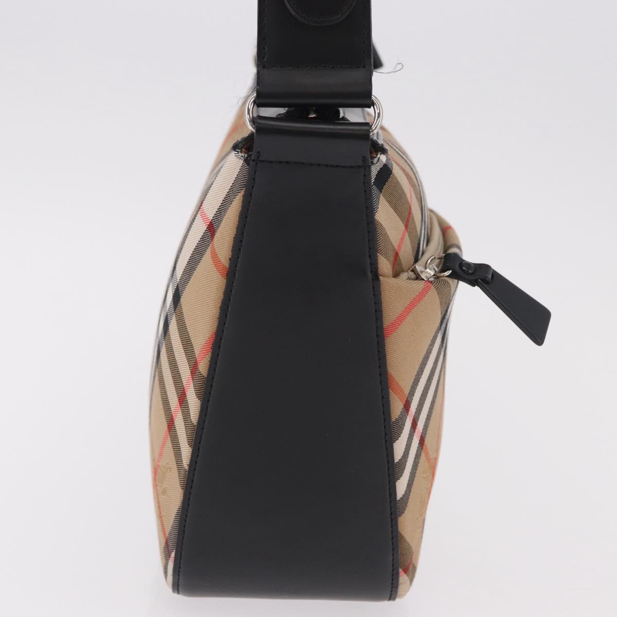 BURBERRY Nova Check Shoulder Bag Canvas Beige Silver Auth 187774A