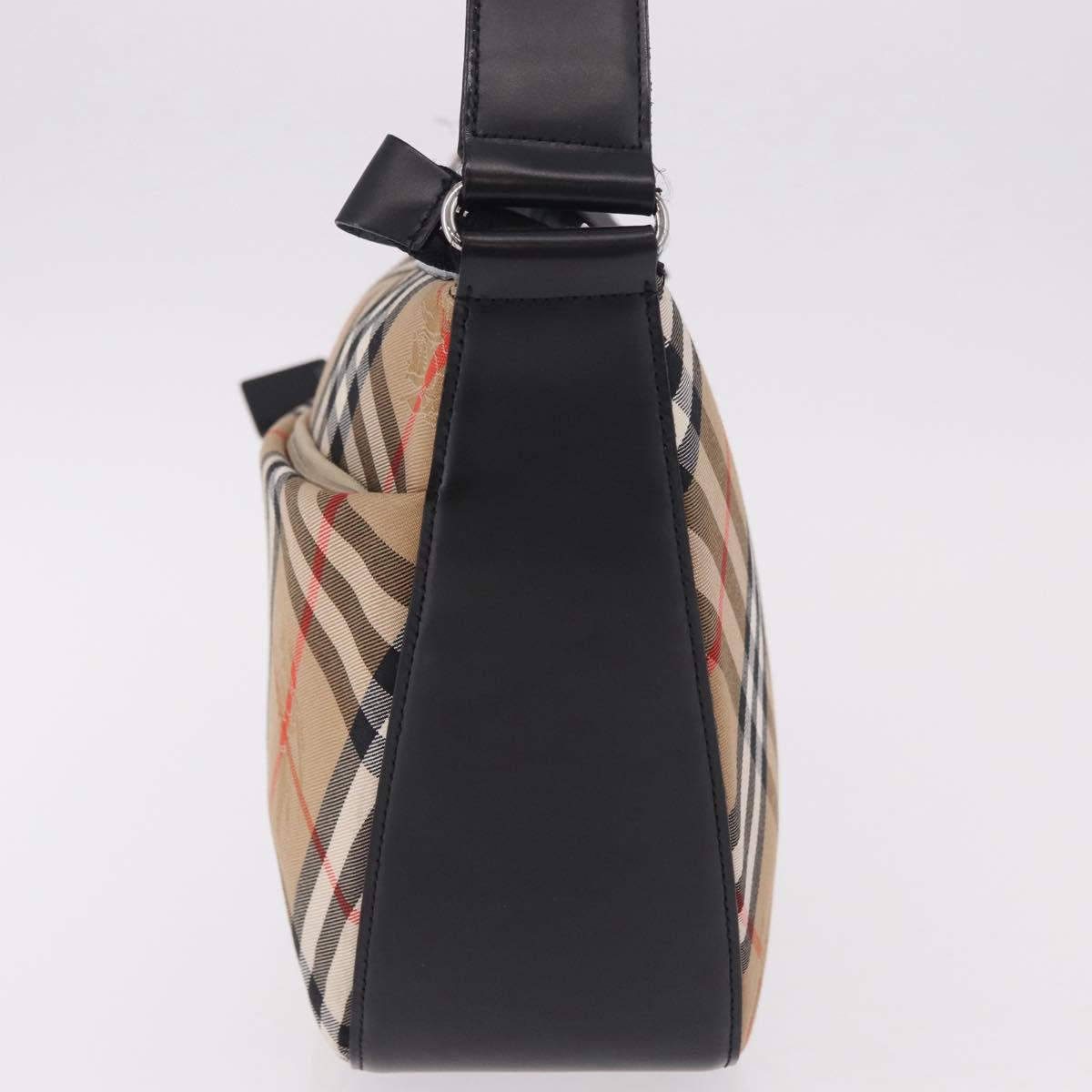 BURBERRY Nova Check Shoulder Bag Canvas Beige Silver Auth 187774A
