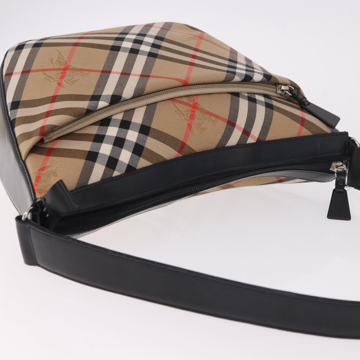BURBERRY Nova Check Shoulder Bag Canvas Beige Silver Auth 187774A