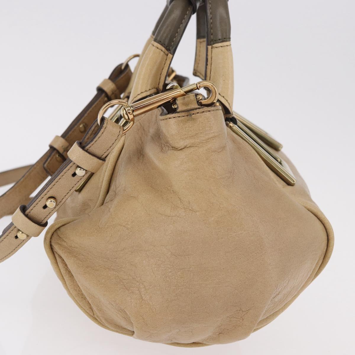 Chloe Etel Hand Bag Leather 2way Beige Gold Auth 187776A
