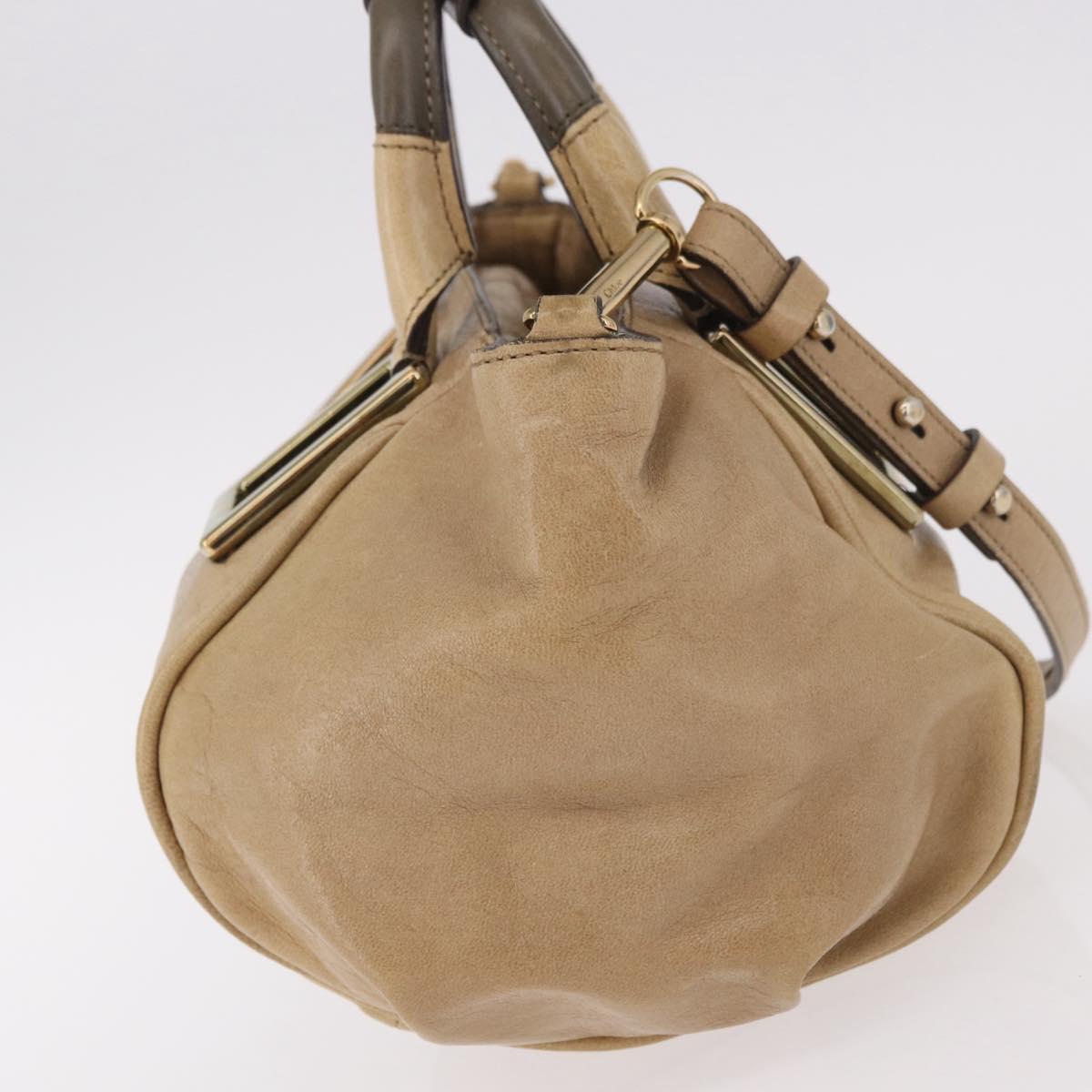 Chloe Etel Hand Bag Leather 2way Beige Gold Auth 187776A