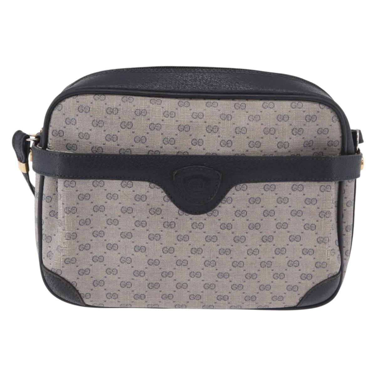 GUCCI Micro GG Supreme Shoulder Bag PVC Navy Gold Auth 187777