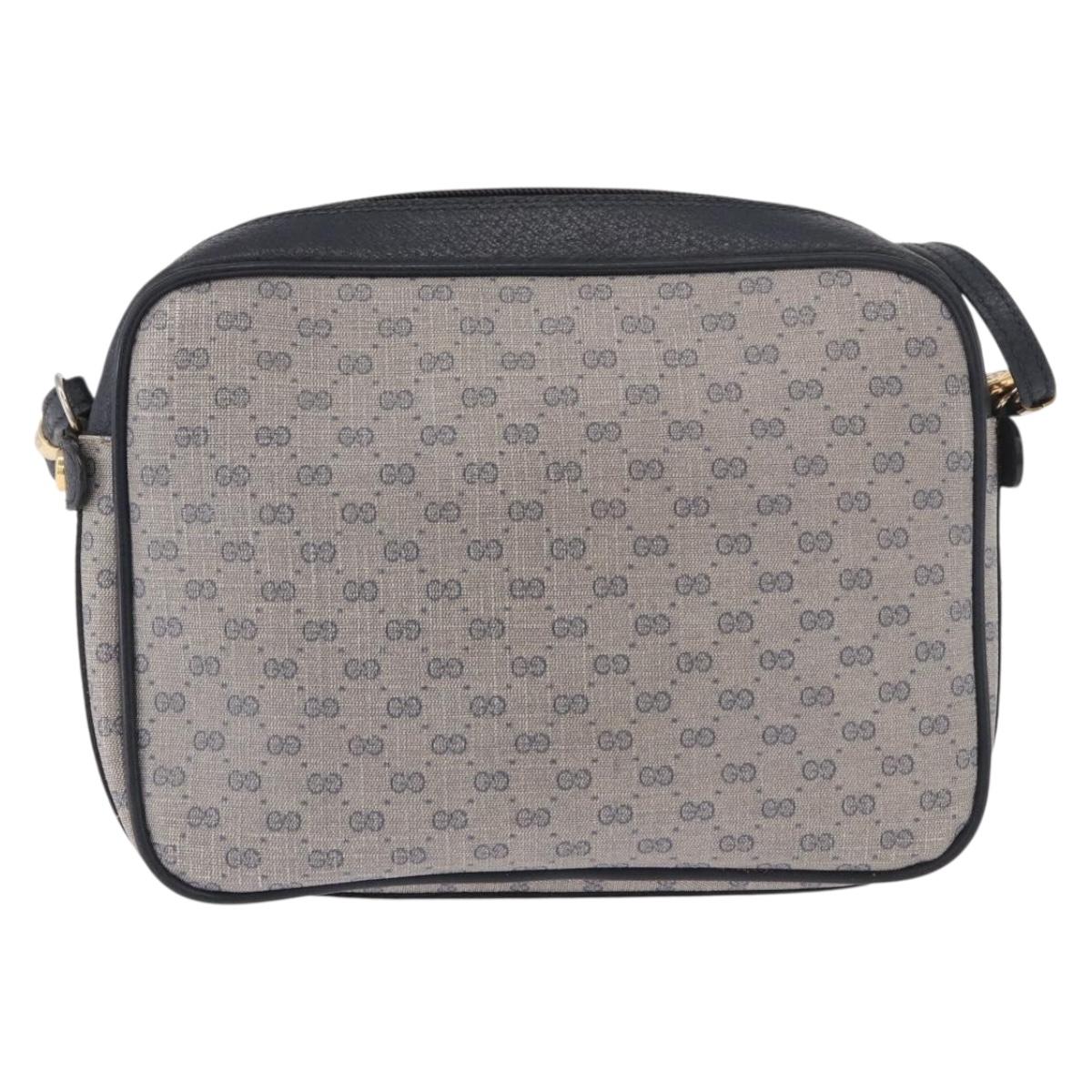 GUCCI Micro GG Supreme Shoulder Bag PVC Navy Gold Auth 187777