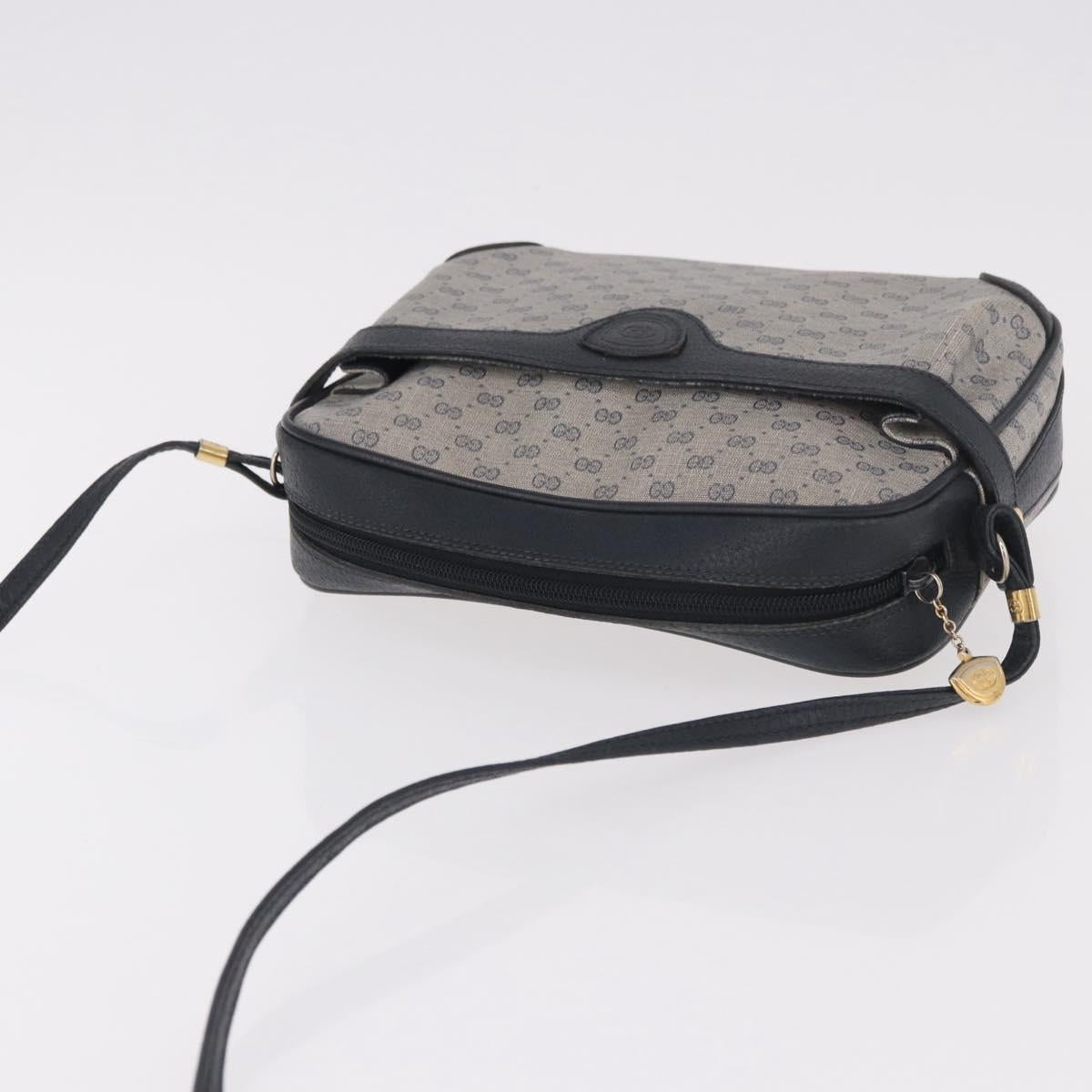 GUCCI Micro GG Supreme Shoulder Bag PVC Navy Gold Auth 187777