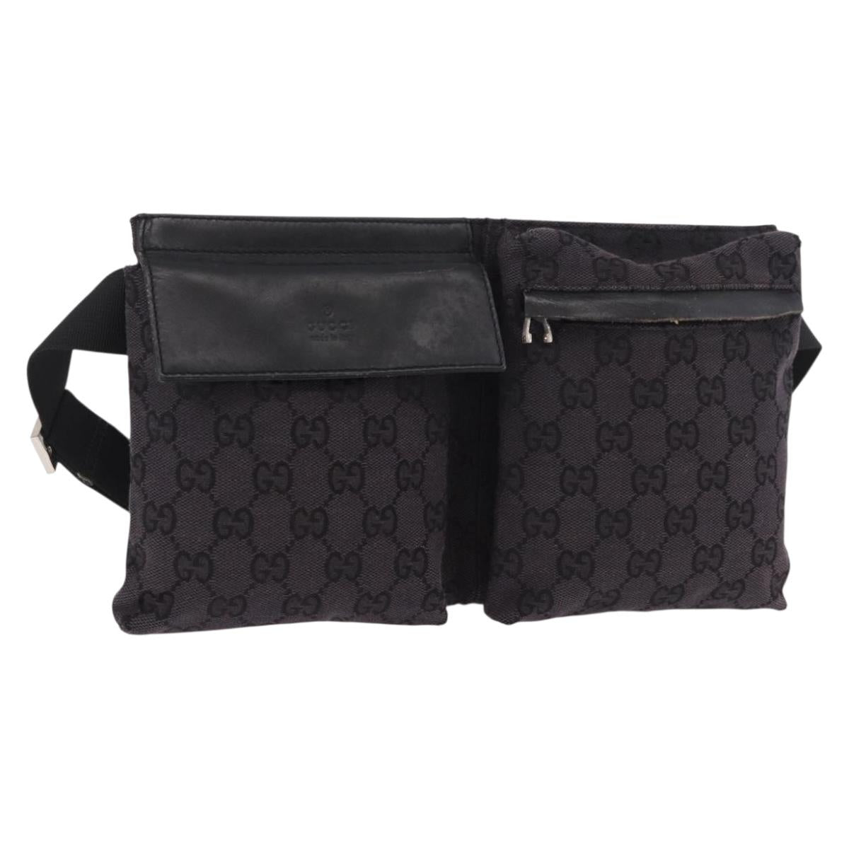 GUCCI GG Canvas Waist bag Black Silver 018 1621 Auth 187778