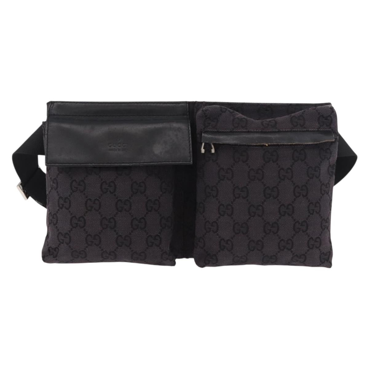 GUCCI GG Canvas Waist bag Black Silver 018 1621 Auth 187778
