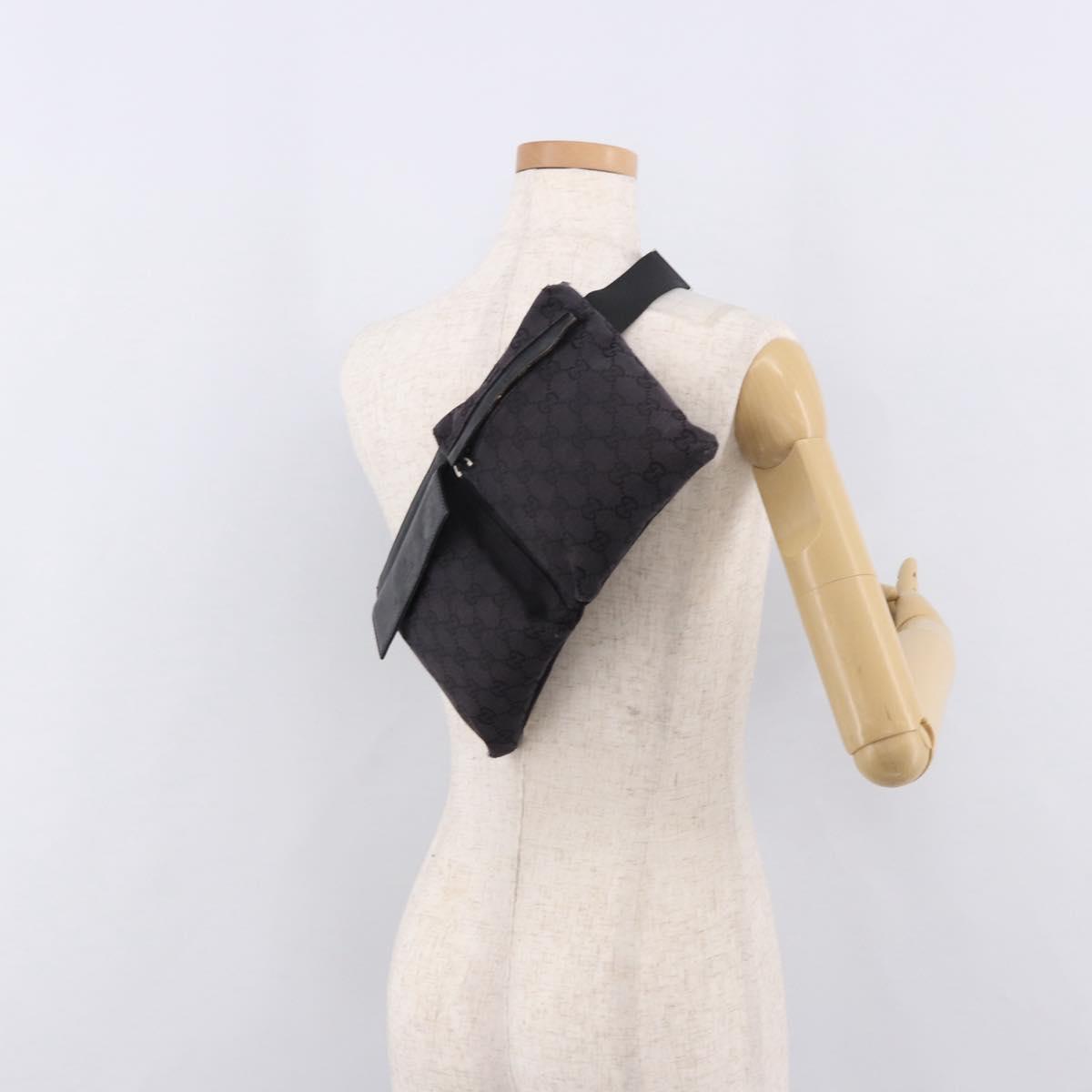 GUCCI GG Canvas Waist bag Black Silver 018 1621 Auth 187778