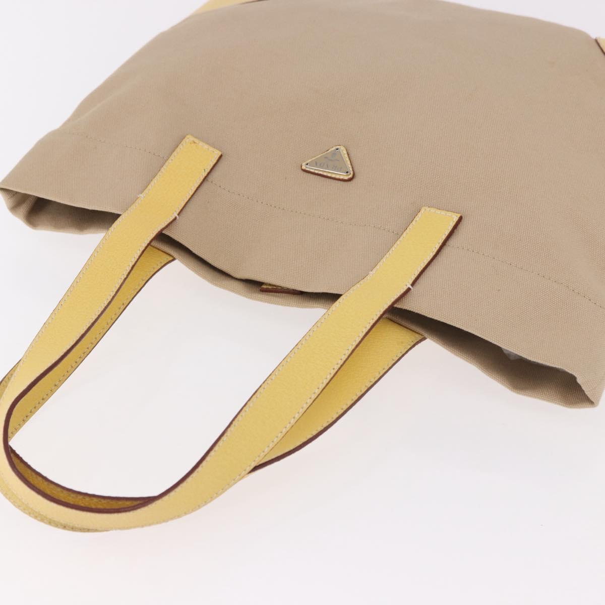 PRADA Tote Bag Canvas Beige Silver Auth 187781A