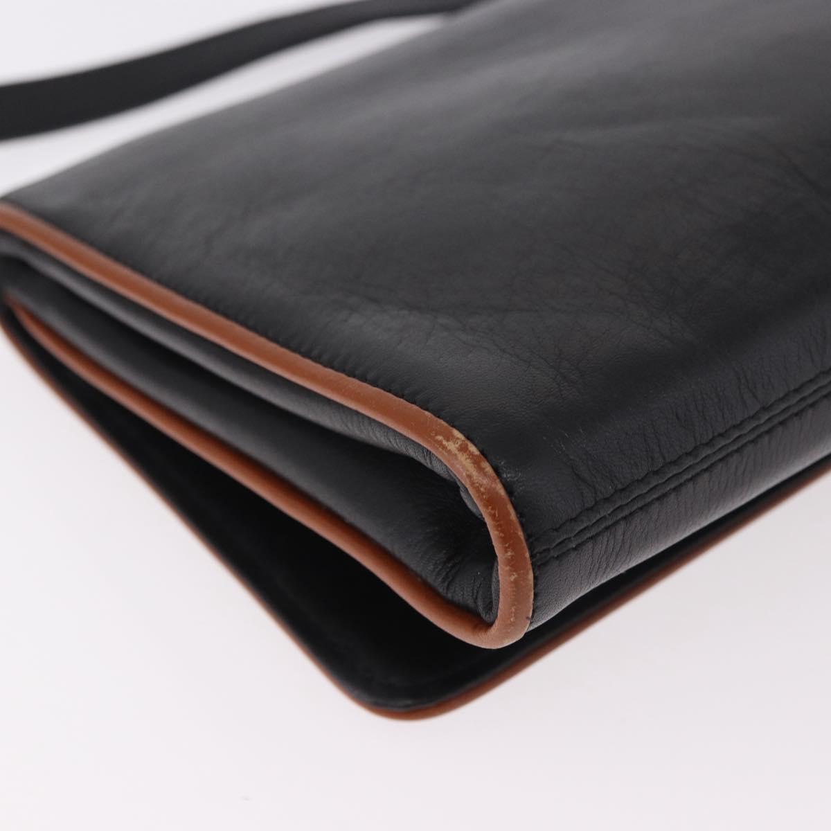 CELINE Shoulder Bag Leather Black Gold Auth 187784A