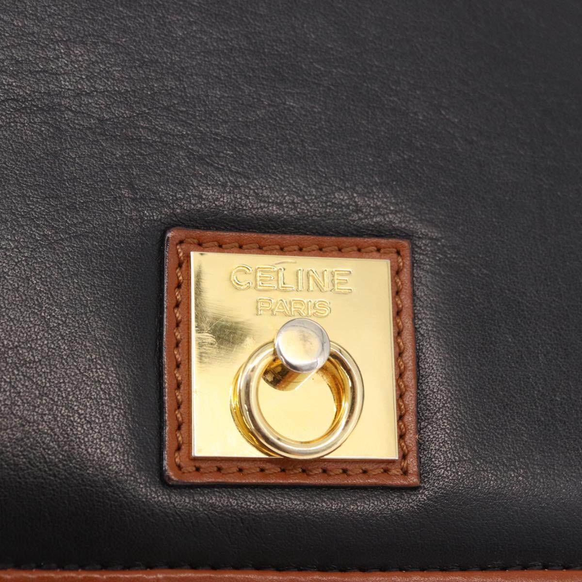 CELINE Shoulder Bag Leather Black Gold Auth 187784A