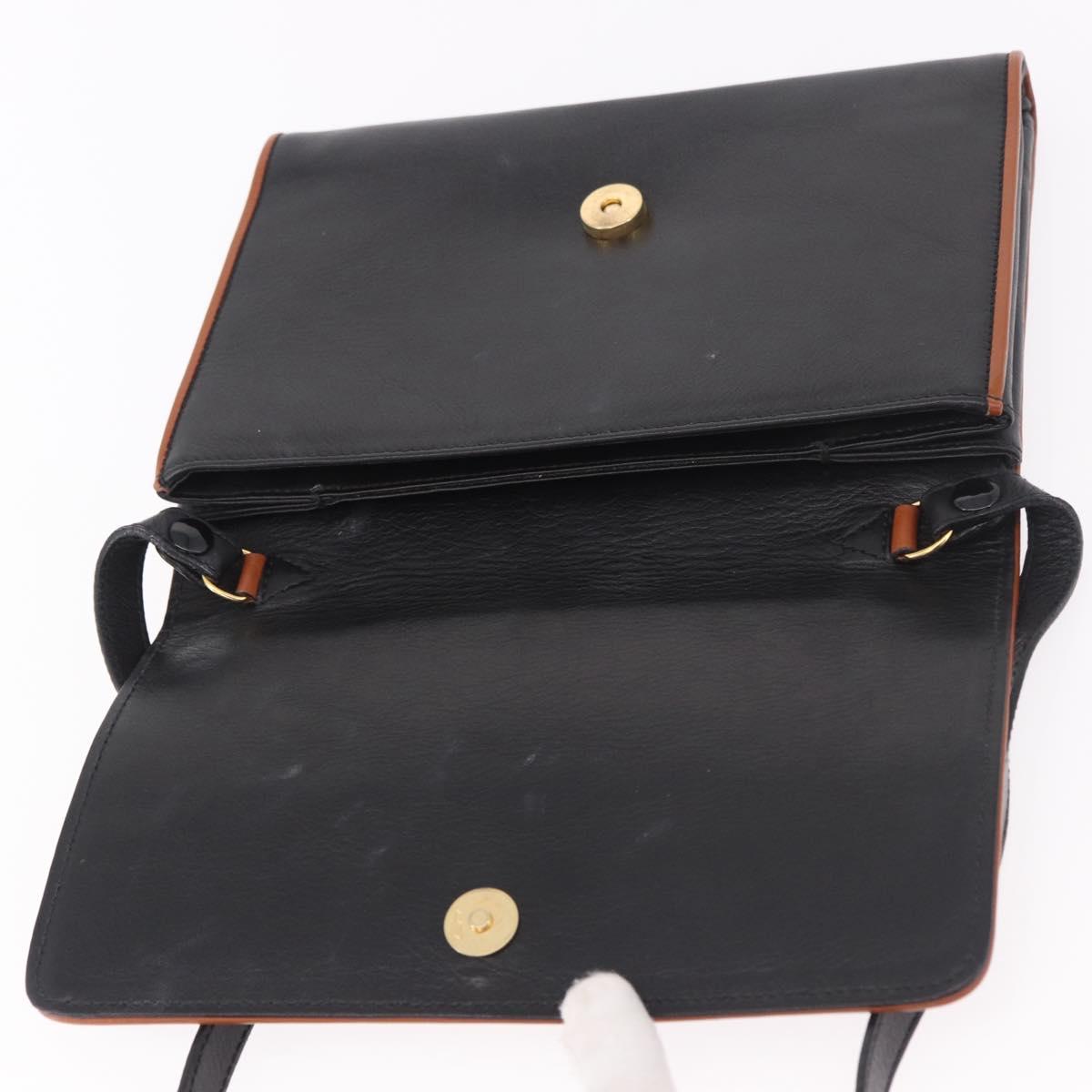 CELINE Shoulder Bag Leather Black Gold Auth 187784A