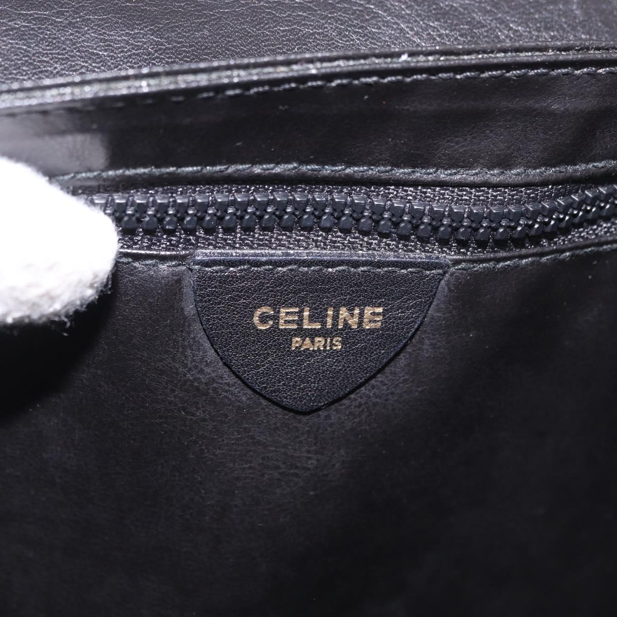 CELINE Shoulder Bag Leather Black Gold Auth 187784A