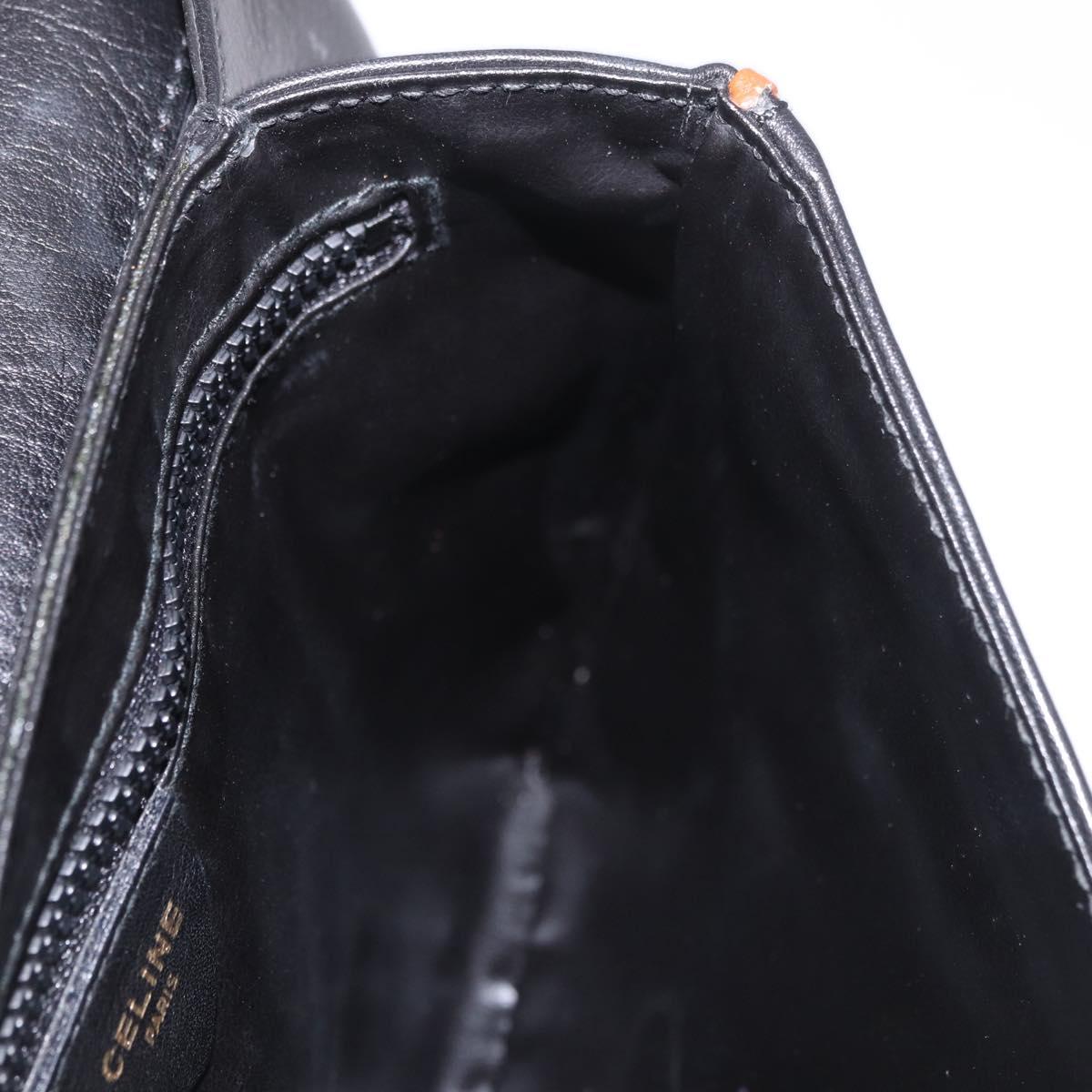 CELINE Shoulder Bag Leather Black Gold Auth 187784A