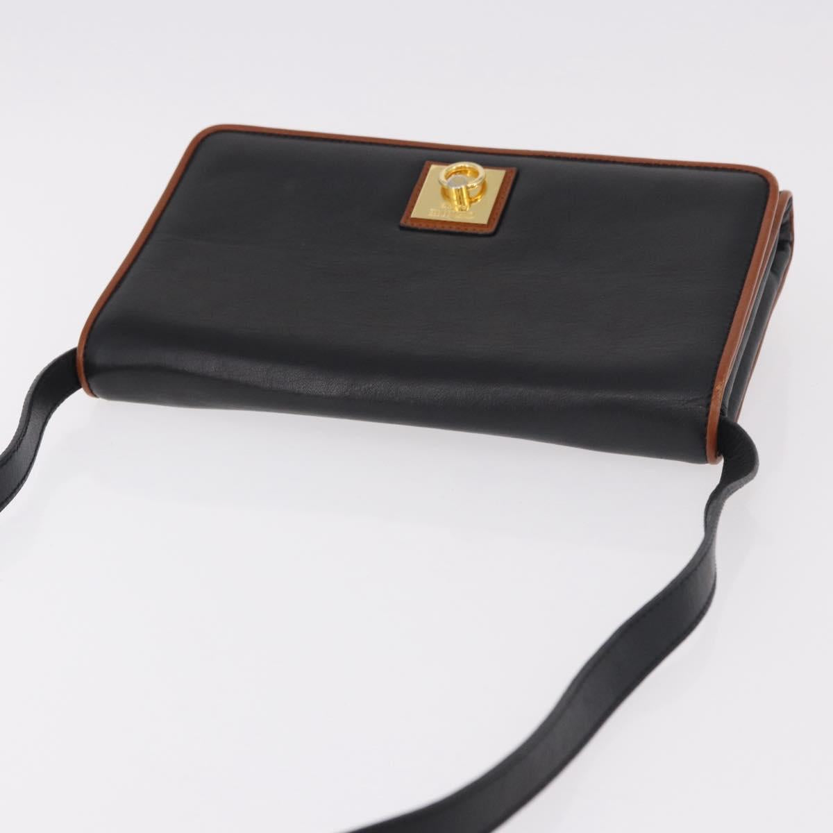 CELINE Shoulder Bag Leather Black Gold Auth 187784A