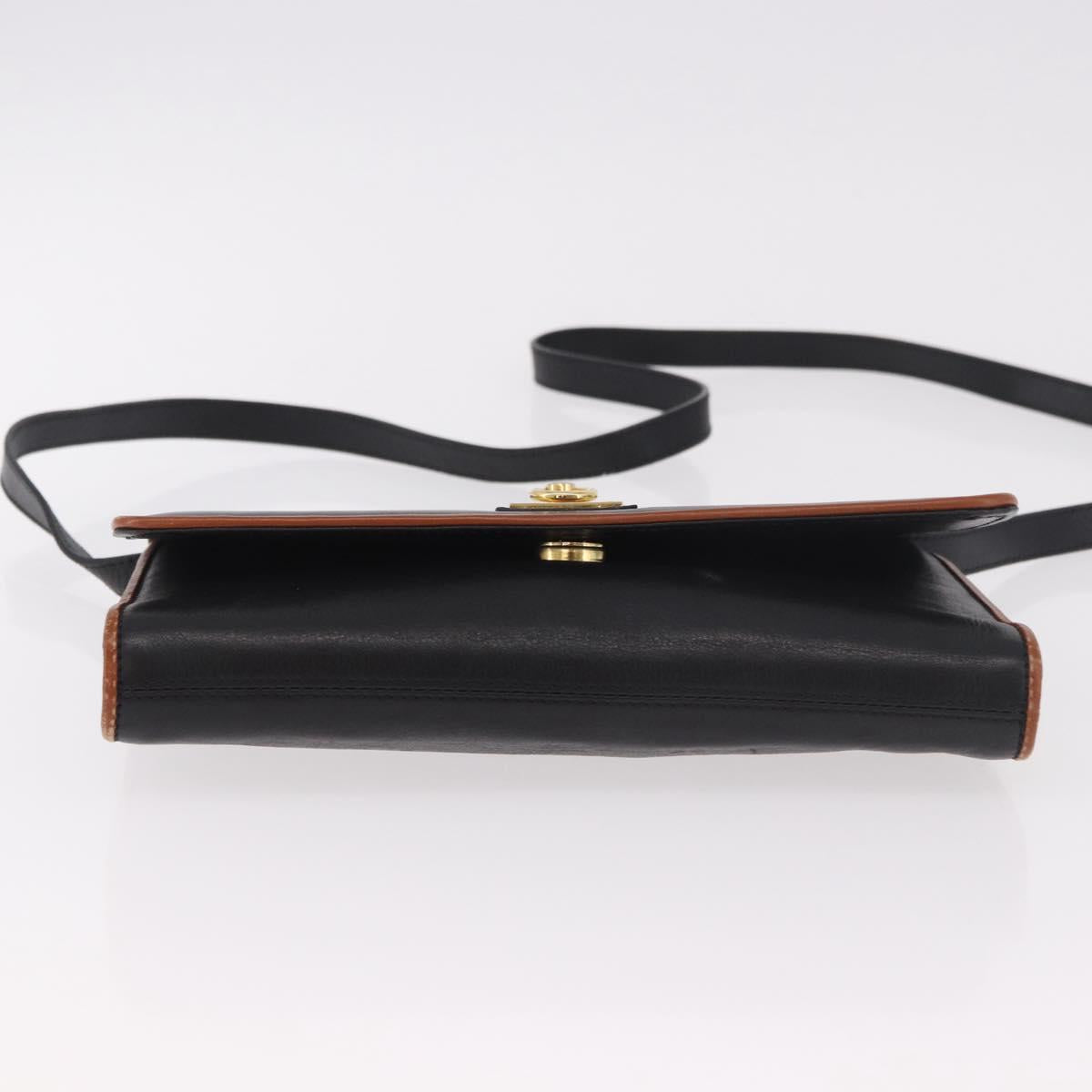 CELINE Shoulder Bag Leather Black Gold Auth 187784A