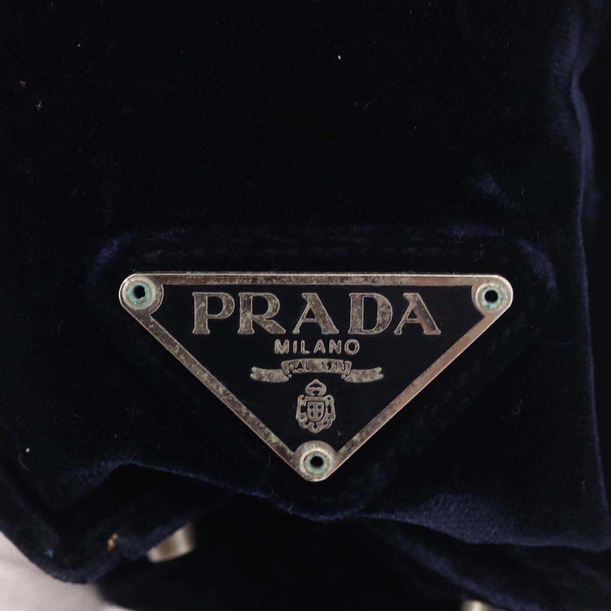 PRADA Hand Bag Velor Navy Silver Auth 187785A