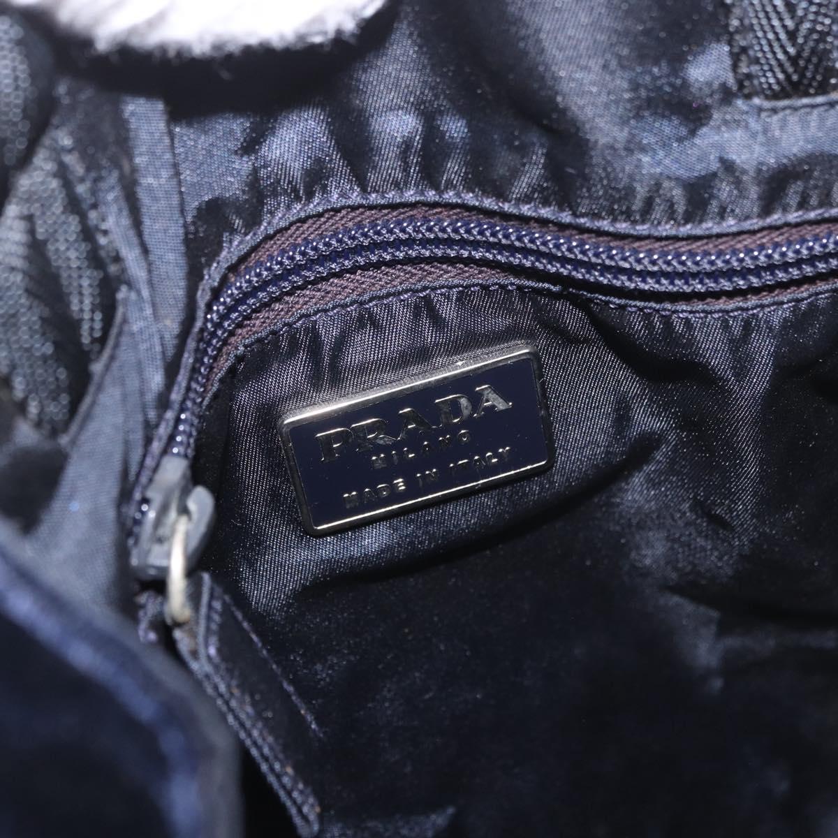 PRADA Hand Bag Velor Navy Silver Auth 187785A