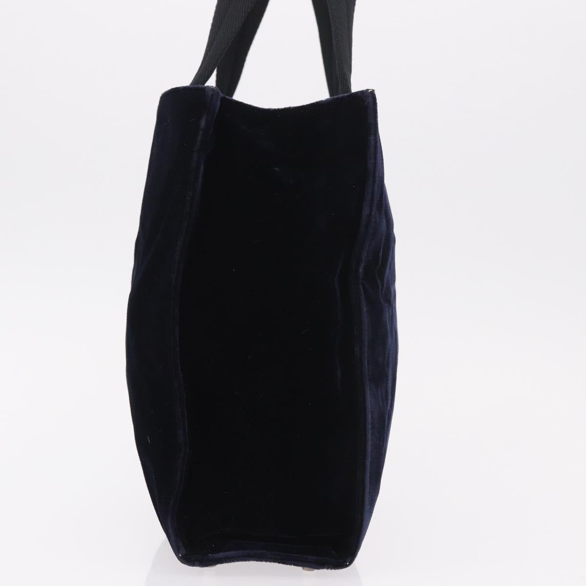PRADA Hand Bag Velor Navy Silver Auth 187785A