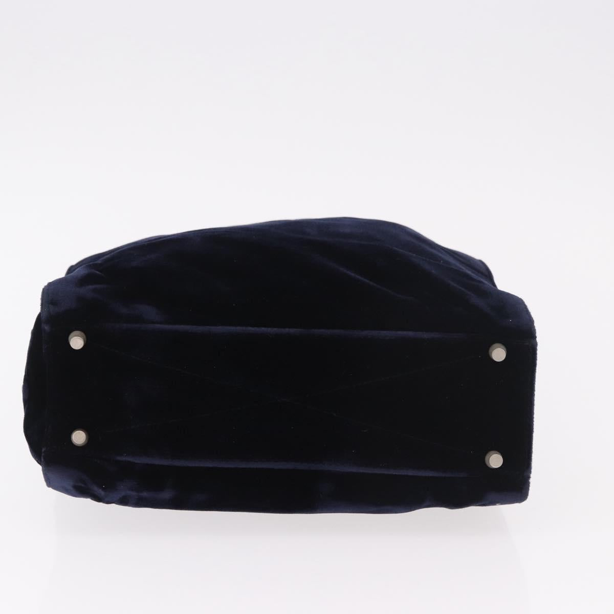PRADA Hand Bag Velor Navy Silver Auth 187785A