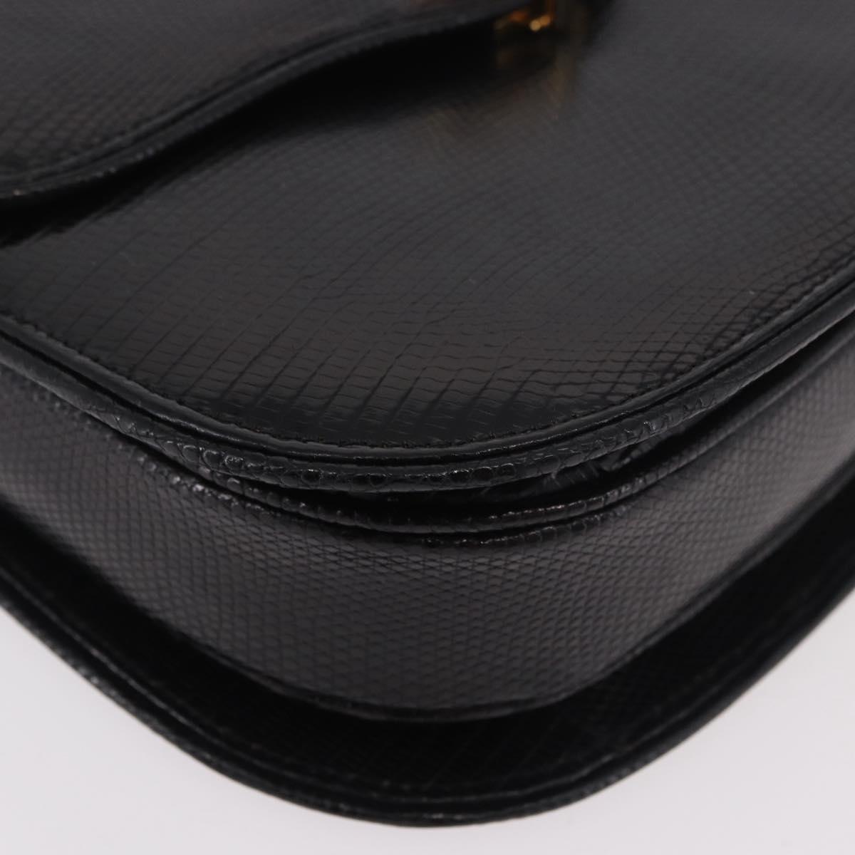 GUCCI Hand Bag Leather Embossed Black Gold Auth 187786A