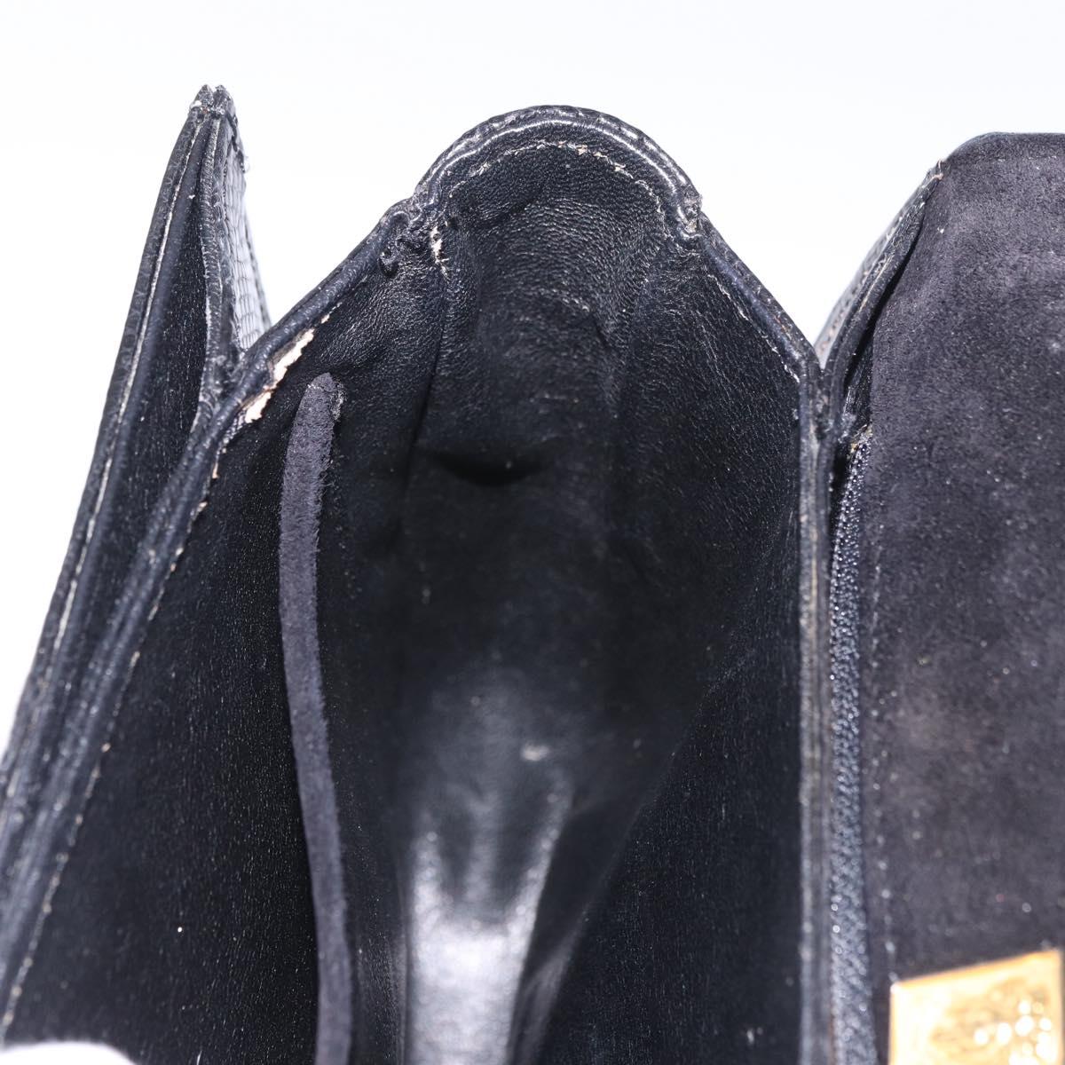 GUCCI Hand Bag Leather Embossed Black Gold Auth 187786A