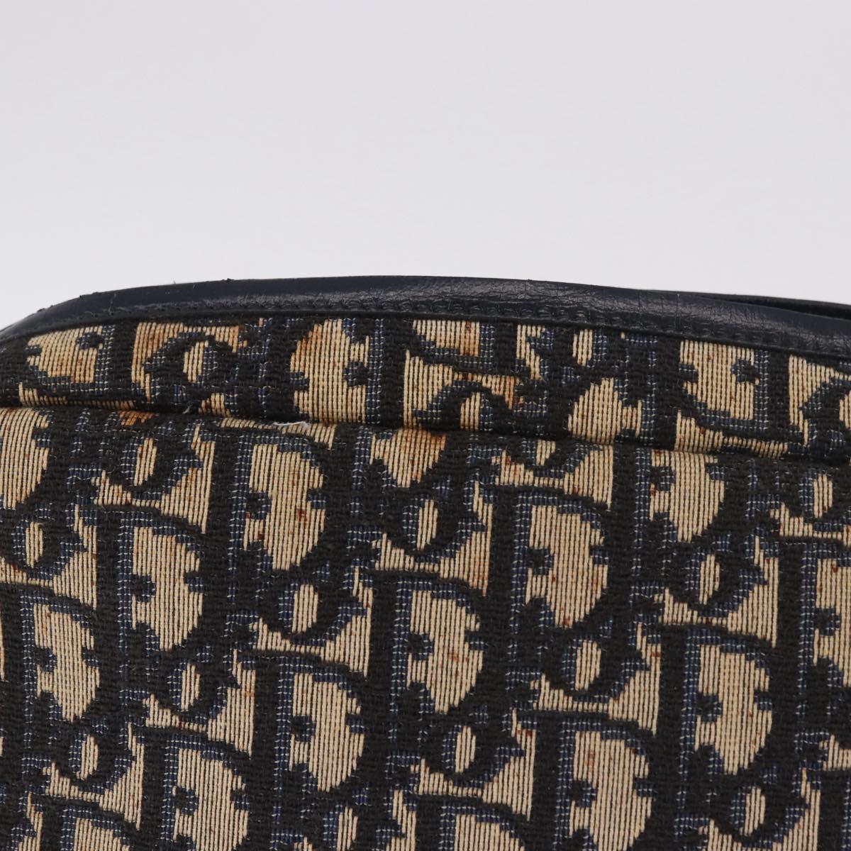 Christian Dior Trotter Canvas Shoulder Bag Navy Gold Auth 187791