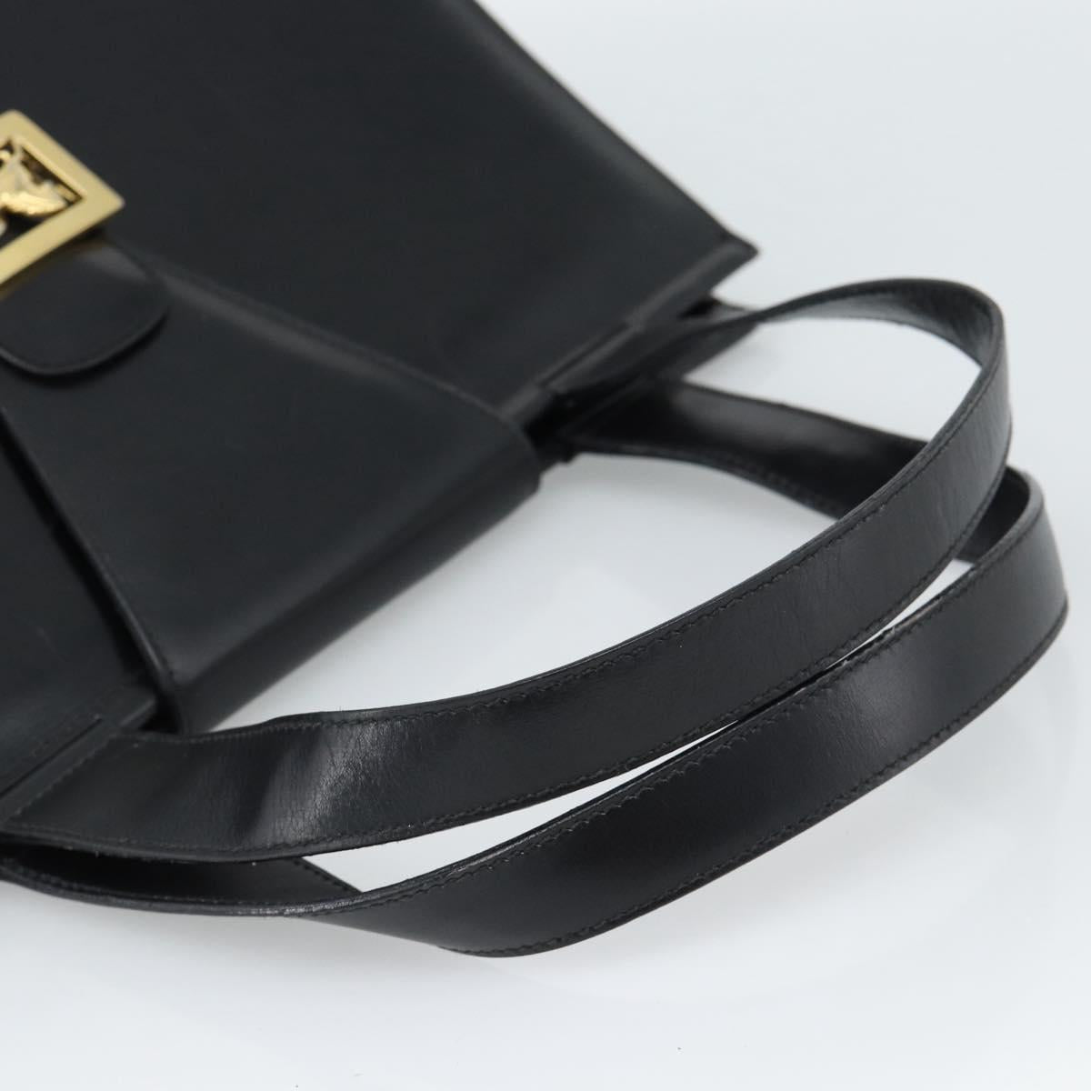 CELINE Horse Carriage Tote Bag Leather Black Gold Auth 187792A