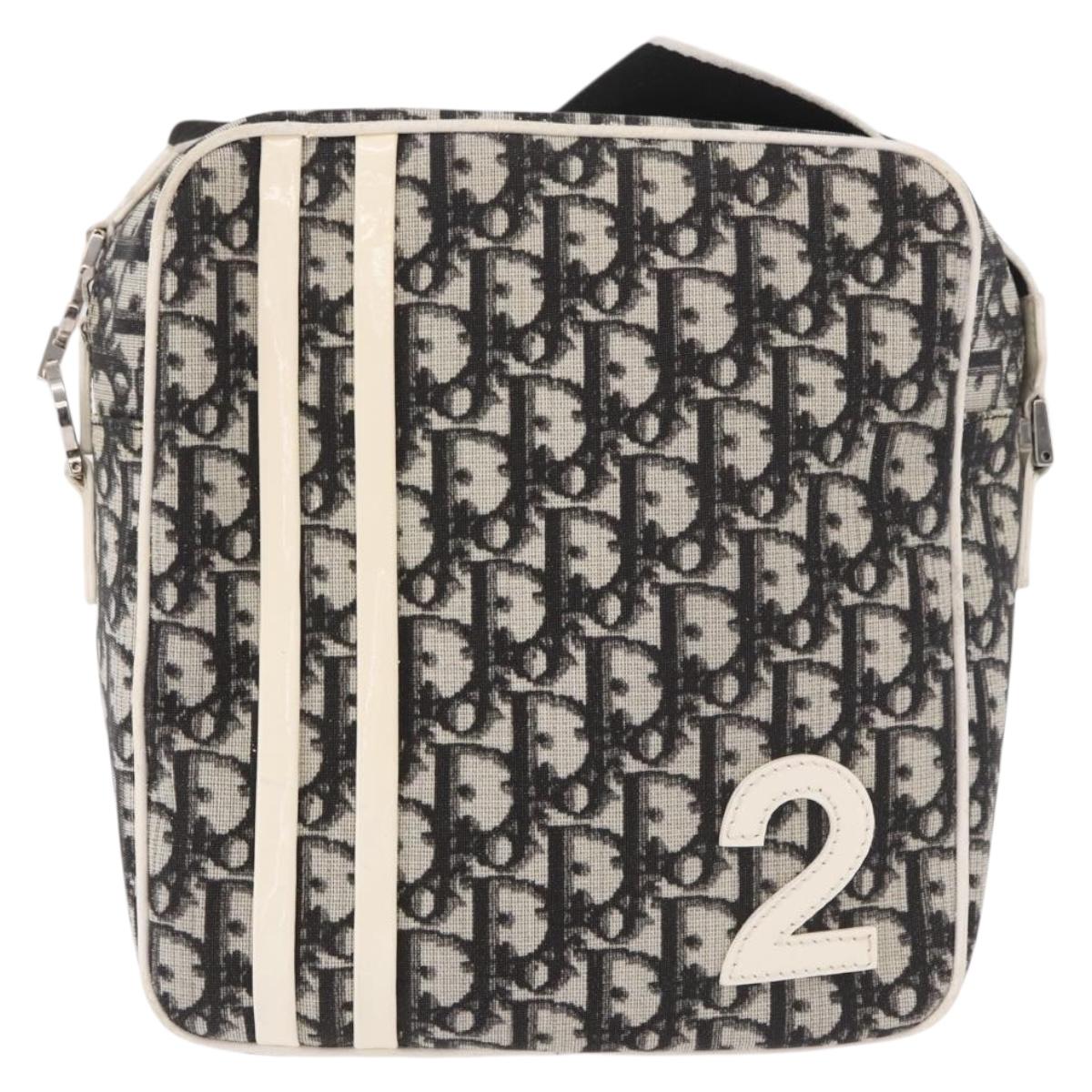 Christian Dior Trotter Canvas Shoulder Bag PVC Black Silver Auth 187794