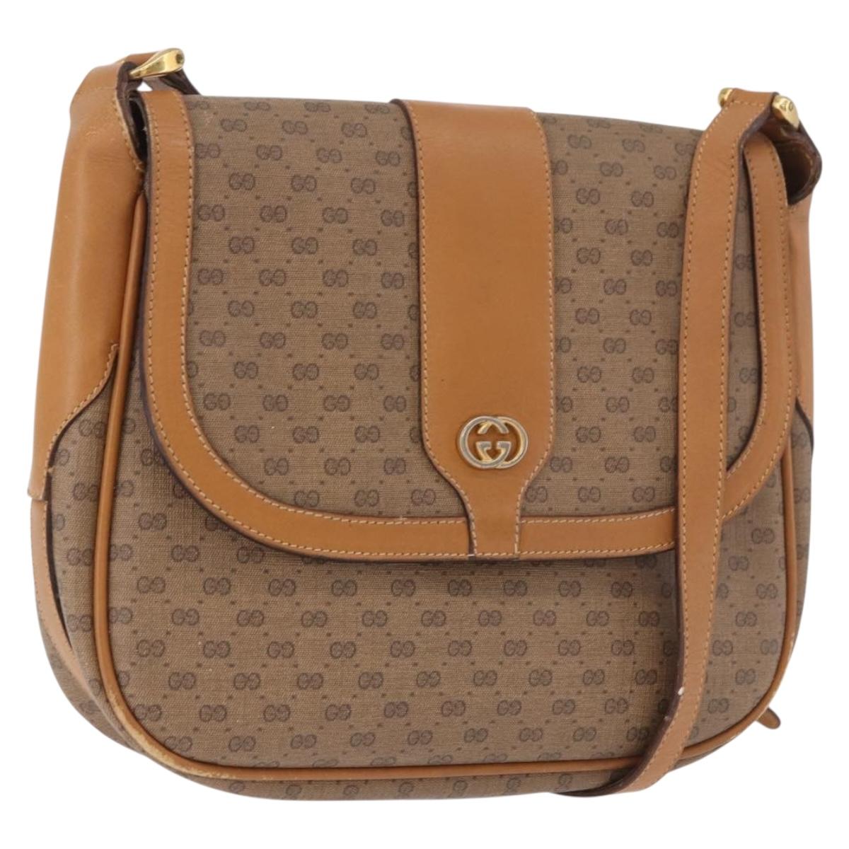 GUCCI Micro GG Supreme Shoulder Bag PVC Beige Gold Auth 187795