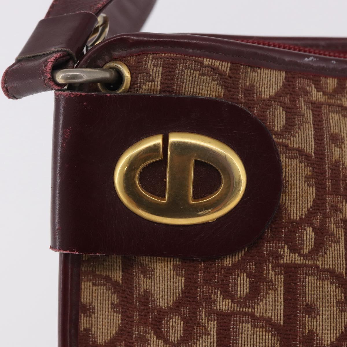 Christian Dior Trotter Canvas Shoulder Bag Red Gold Auth 187796