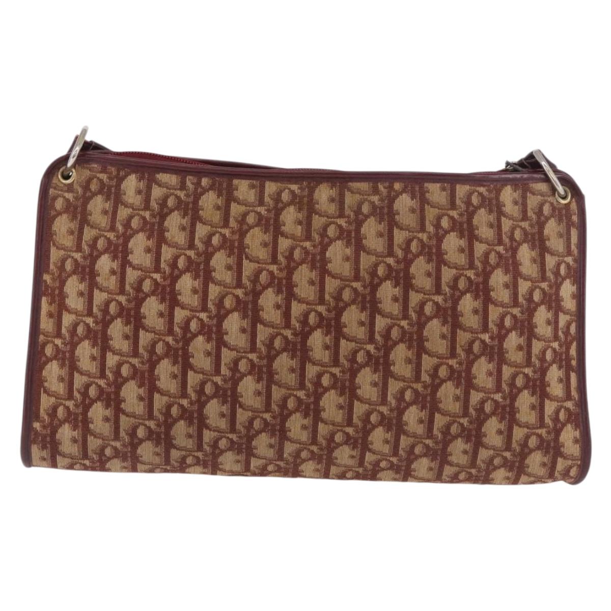 Christian Dior Trotter Canvas Shoulder Bag Red Gold Auth 187796