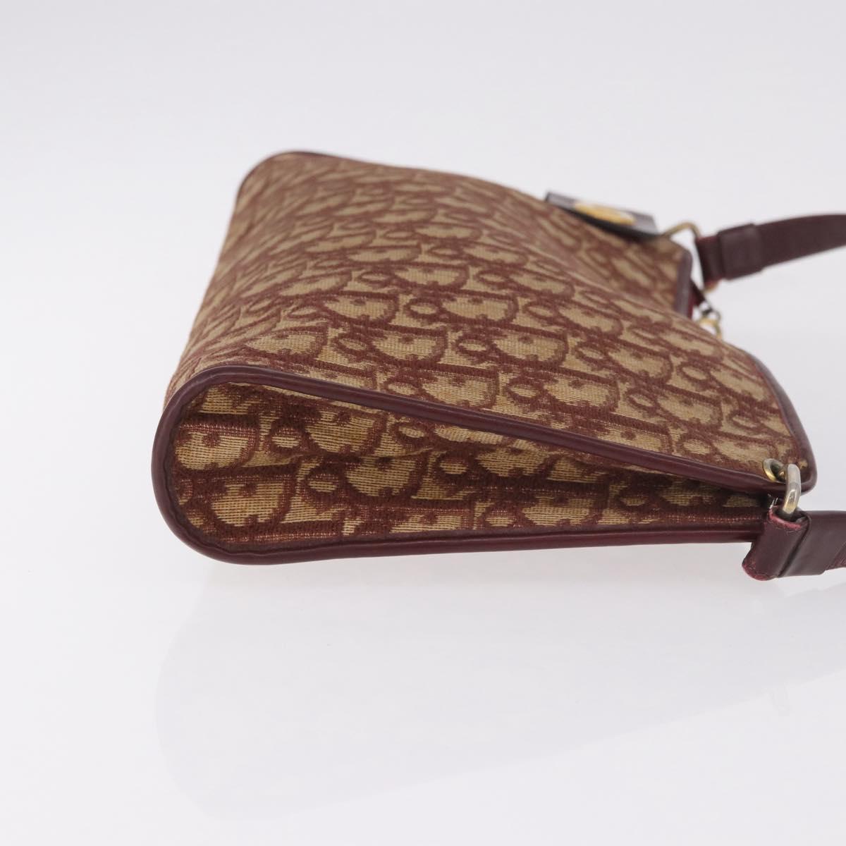 Christian Dior Trotter Canvas Shoulder Bag Red Gold Auth 187796