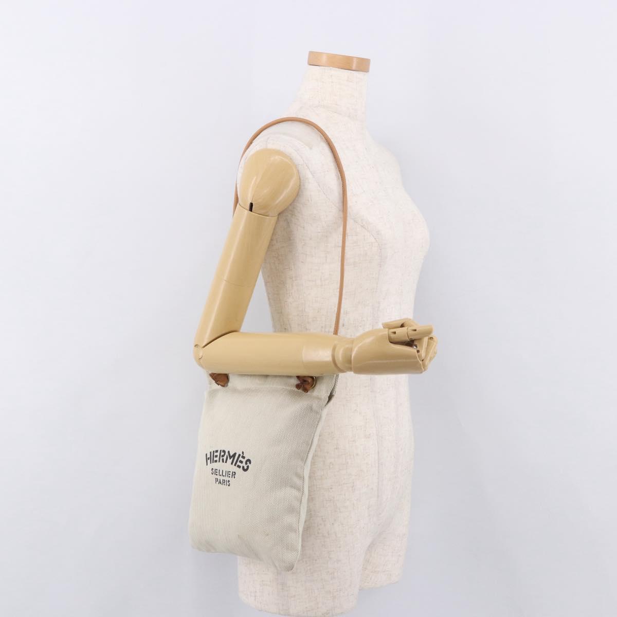 HERMES Aline PM Shoulder Bag Cotton Beige Gold Auth 187797A