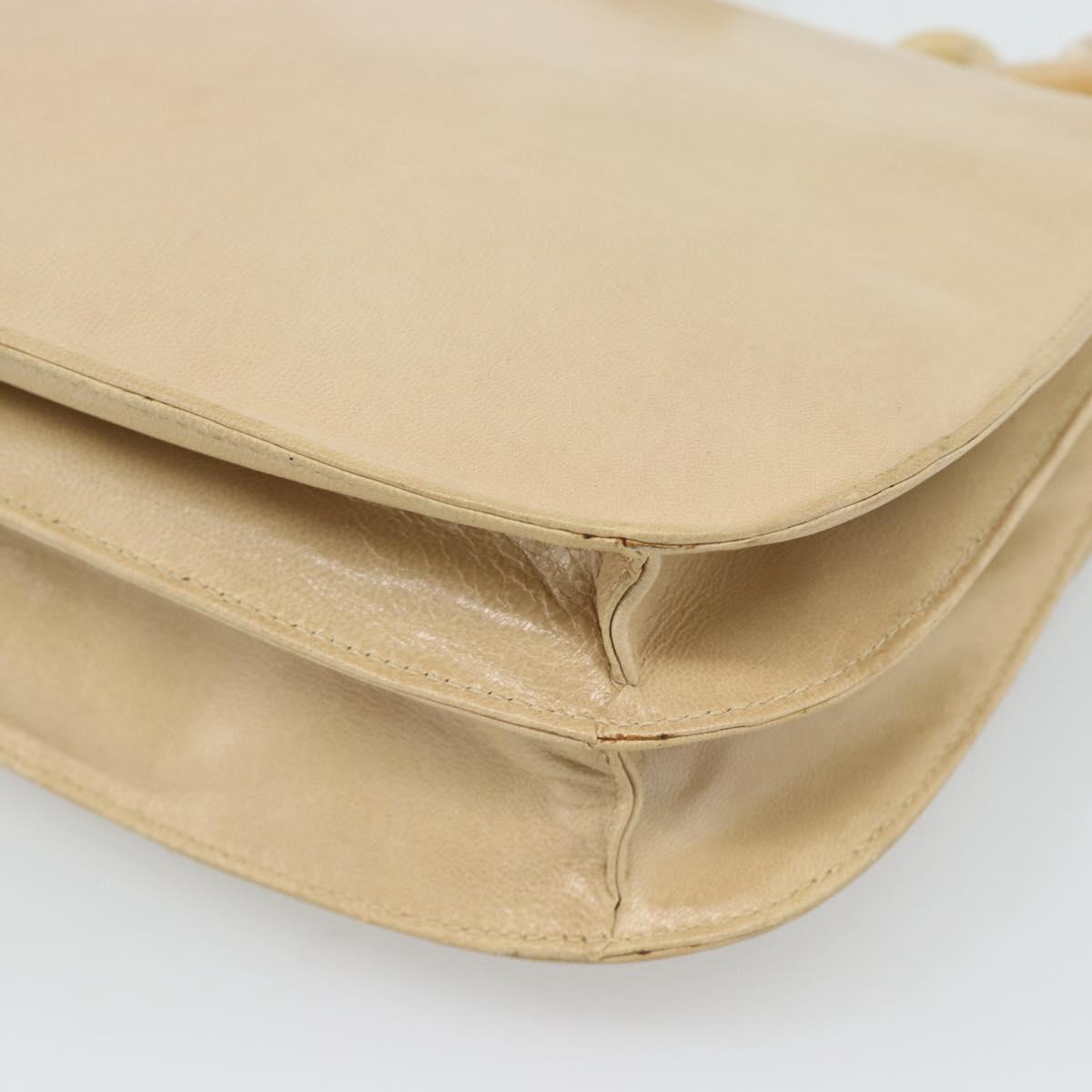 PRADA Chain Shoulder Bag Leather Beige Silver Auth 187798A