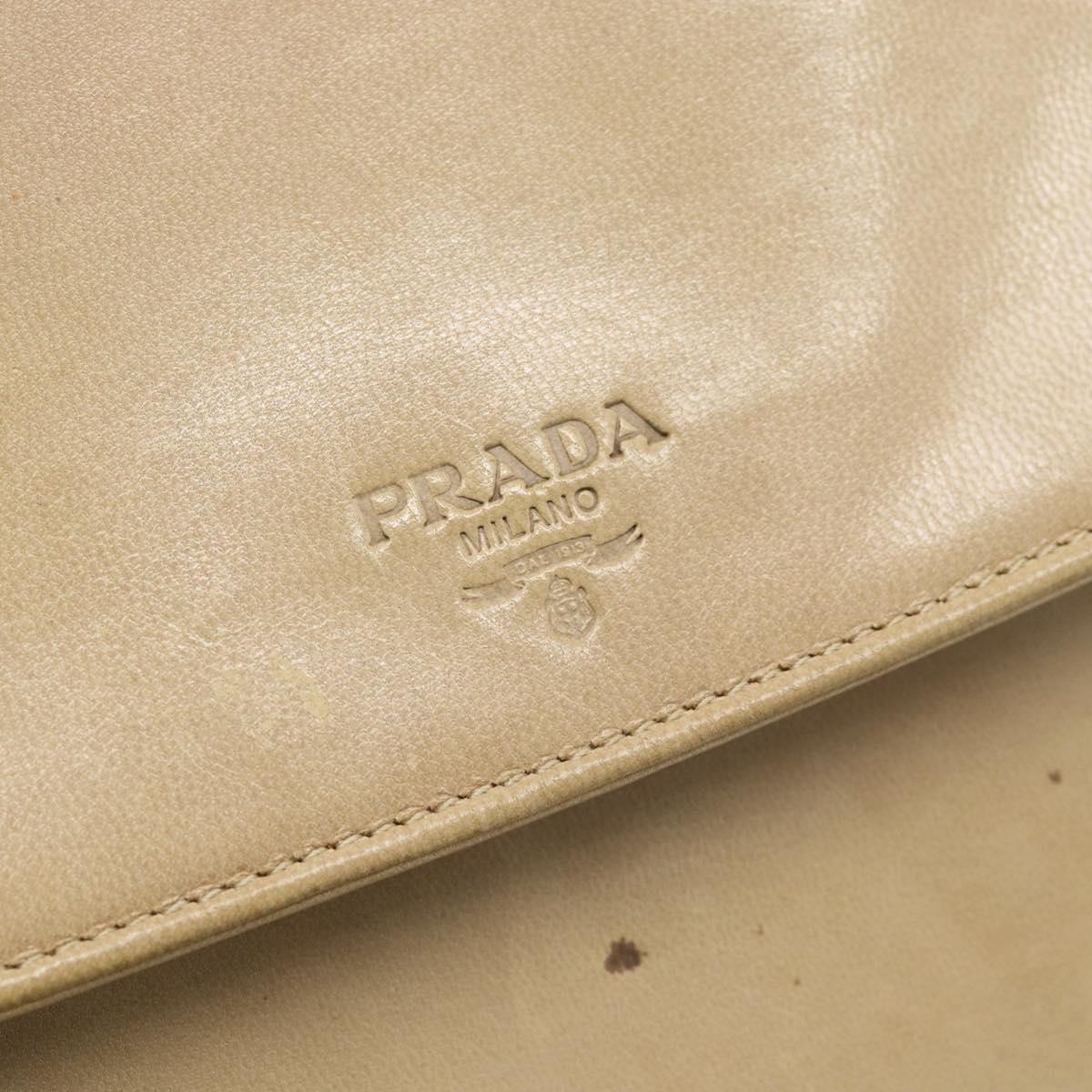 PRADA Chain Shoulder Bag Leather Beige Silver Auth 187798A