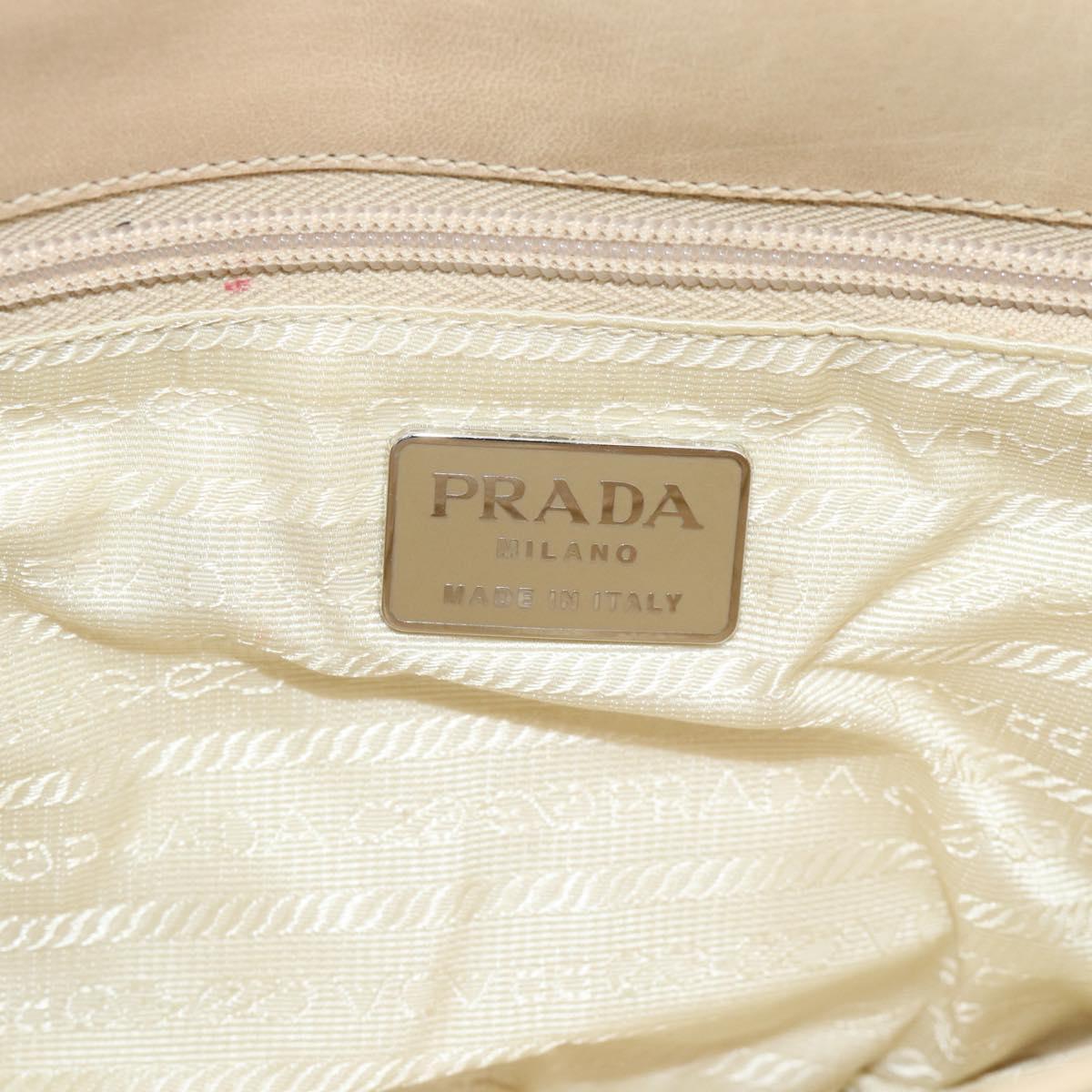 PRADA Chain Shoulder Bag Leather Beige Silver Auth 187798A
