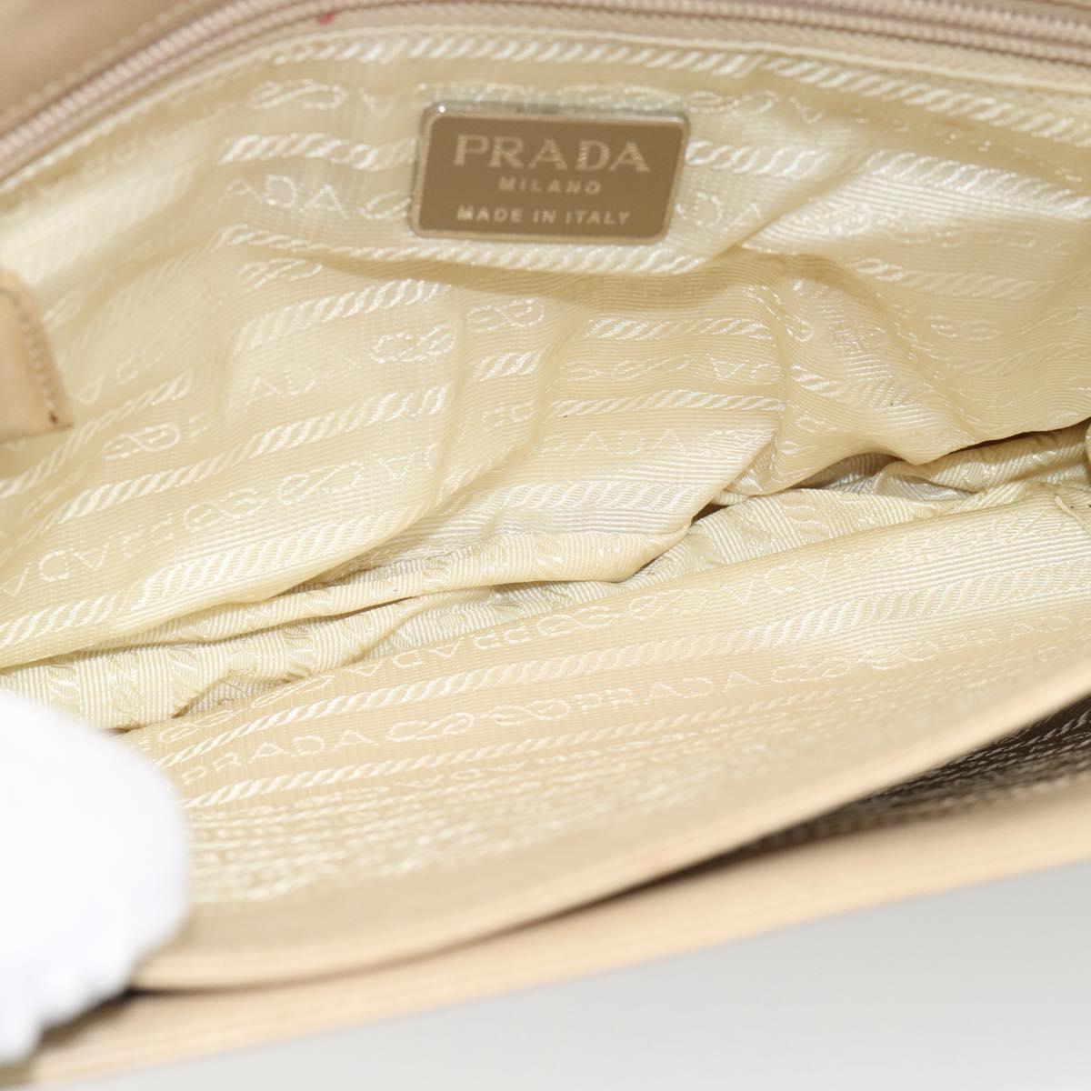 PRADA Chain Shoulder Bag Leather Beige Silver Auth 187798A
