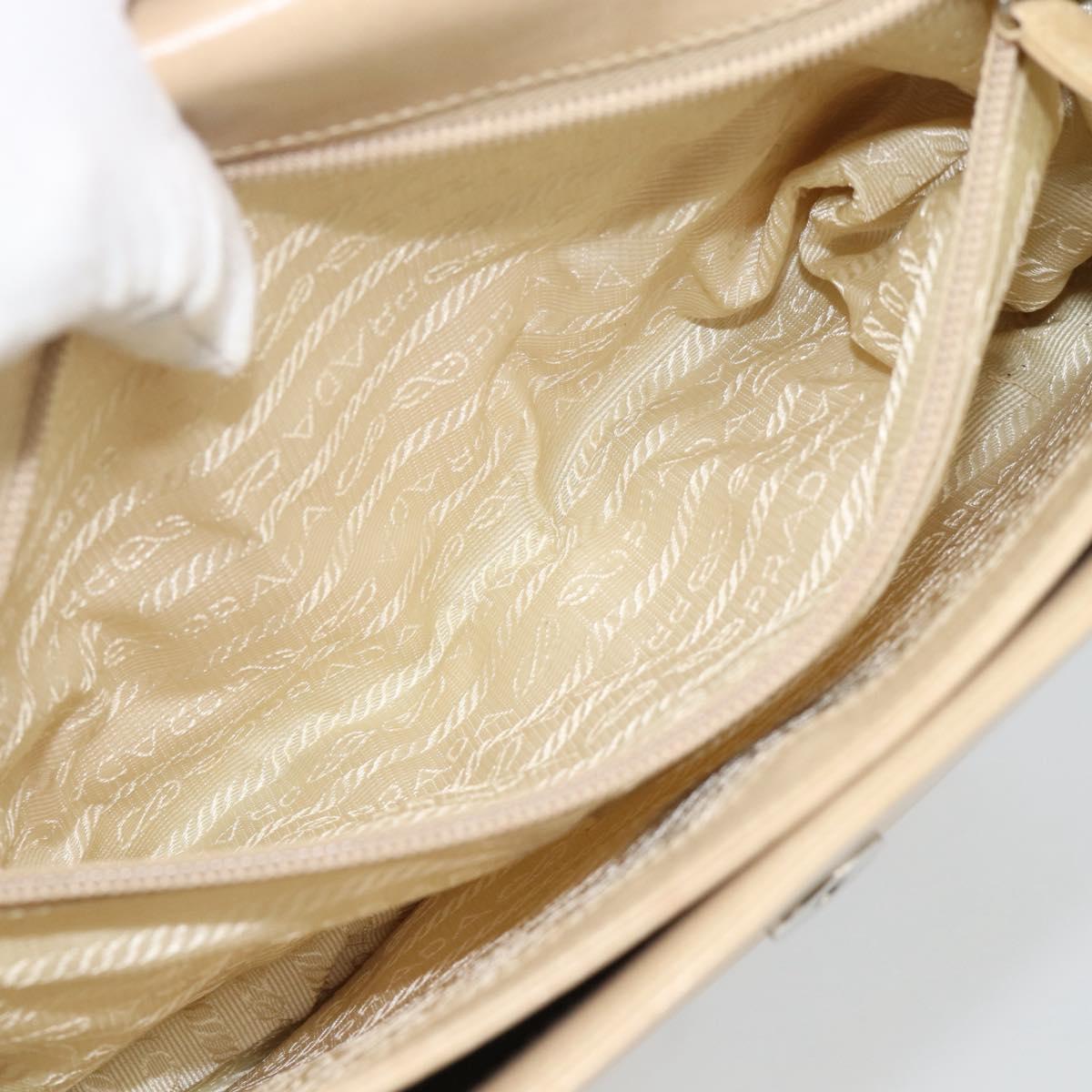 PRADA Chain Shoulder Bag Leather Beige Silver Auth 187798A